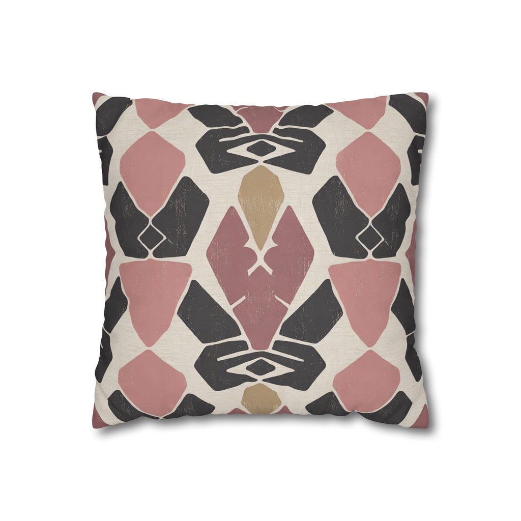 Abstract Geometric Square Pillowcase — Blush, Black & Gold Decorative Throw Pillow