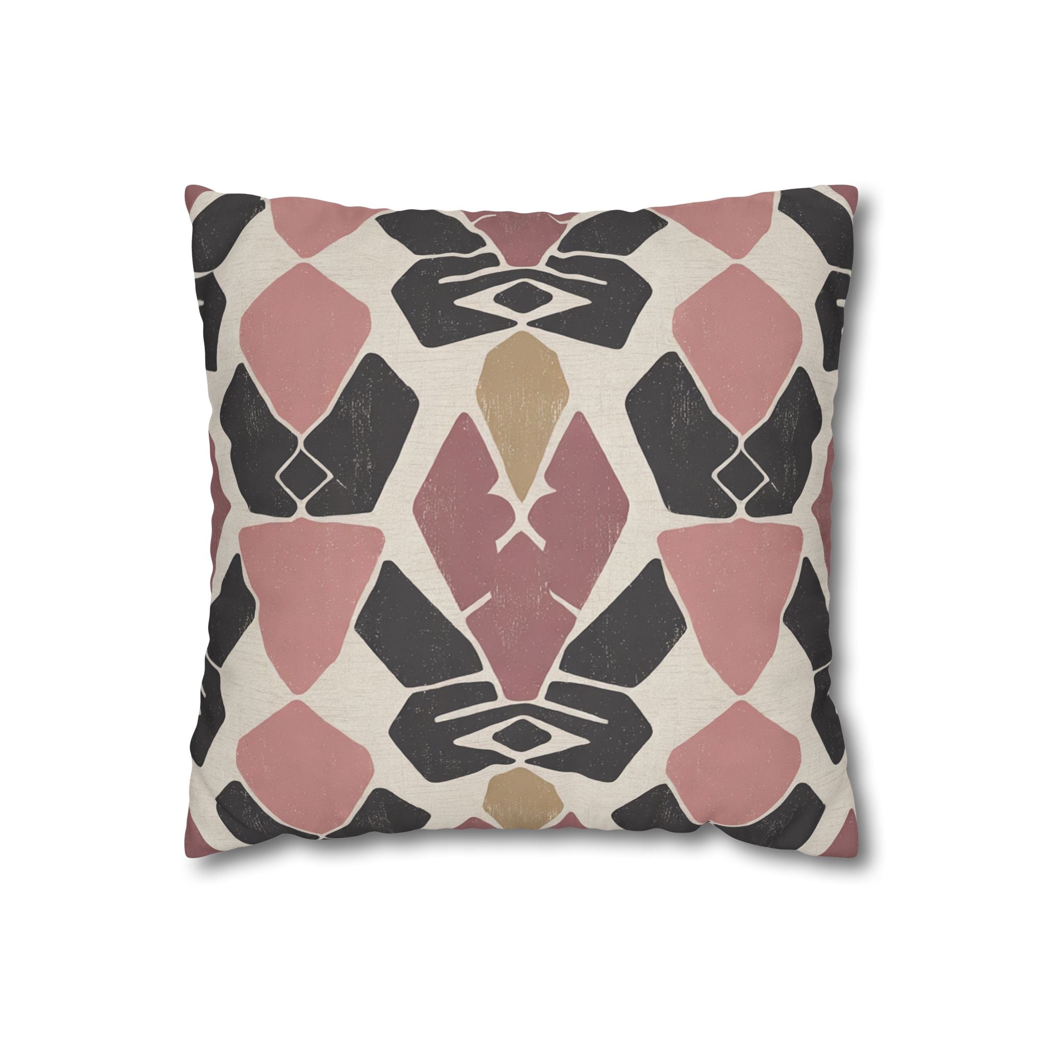 Abstract Geometric Square Pillowcase — Blush, Black & Gold Decorative Throw Pillow