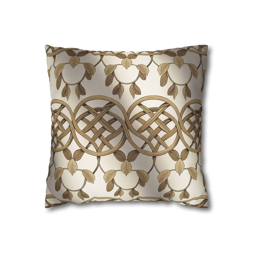 Celtic Knot Decorative Pillowcase — Gold Botanical Square Throw Pillow Cover