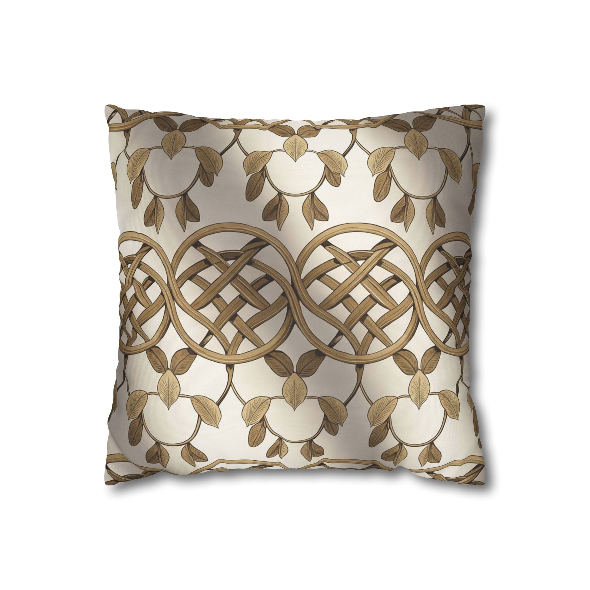 Celtic Knot Decorative Pillowcase — Gold Botanical Square Throw Pillow Cover