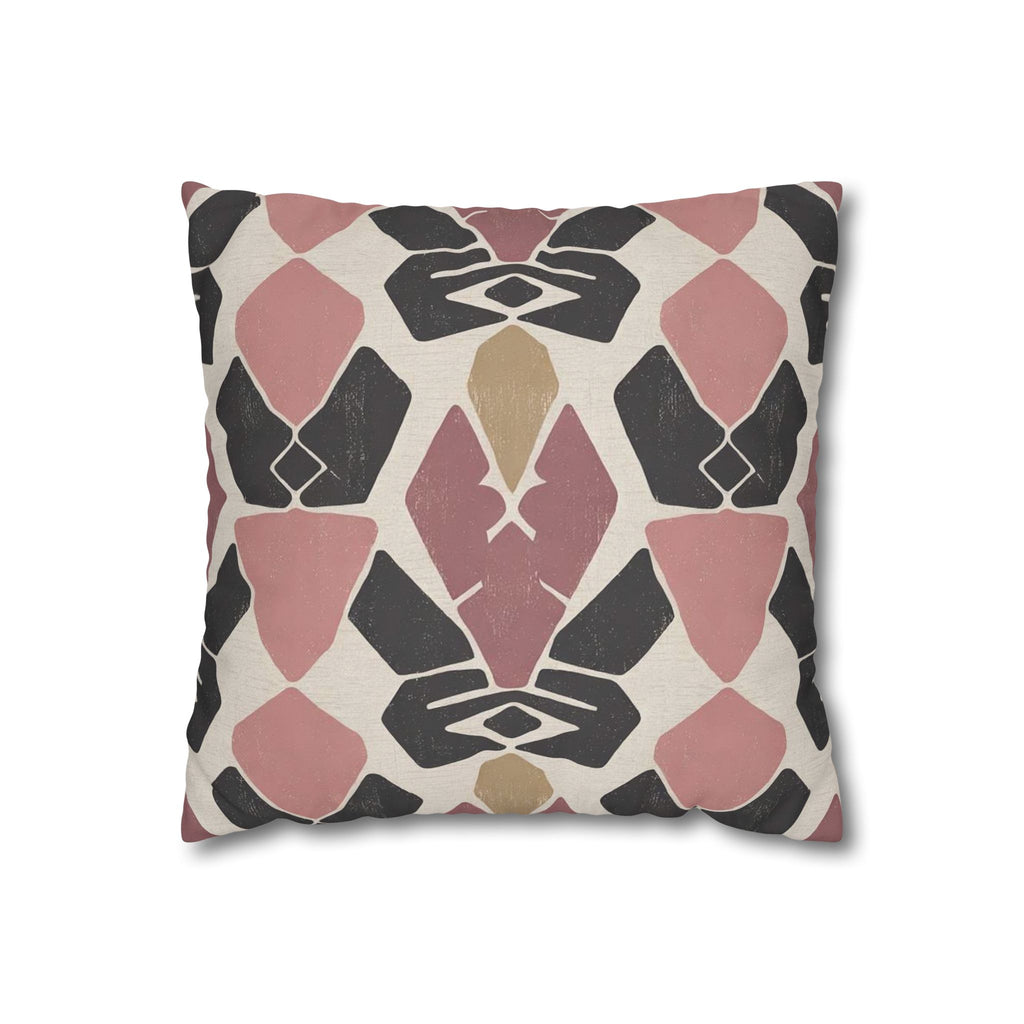 Boho Geometric Square Pillowcase — Pink & Black Abstract Canvas Cushion Cover
