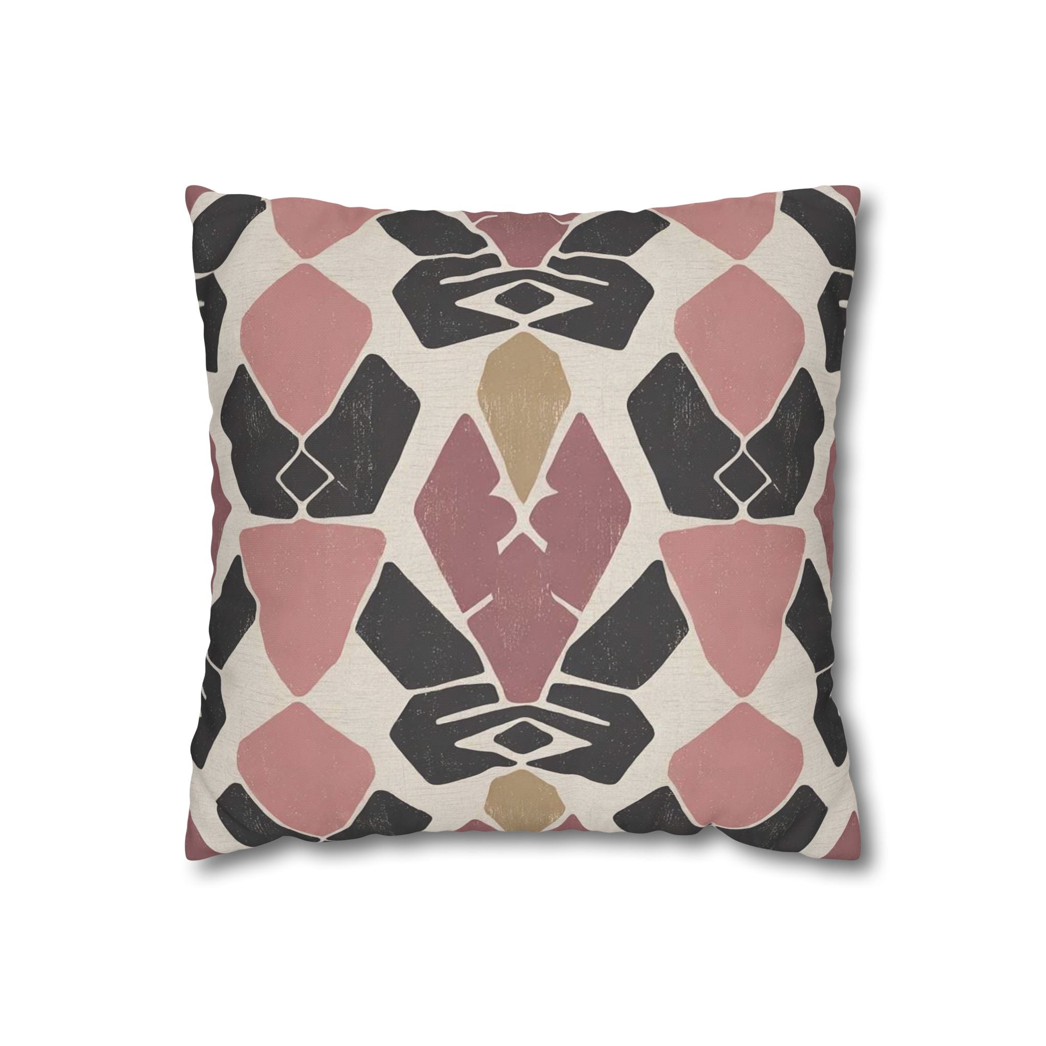 Boho Geometric Square Pillowcase — Pink & Black Abstract Canvas Cushion Cover