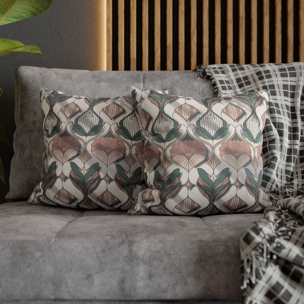Art Nouveau Floral Pillowcase — Square Decorative Throw Pillow Cover