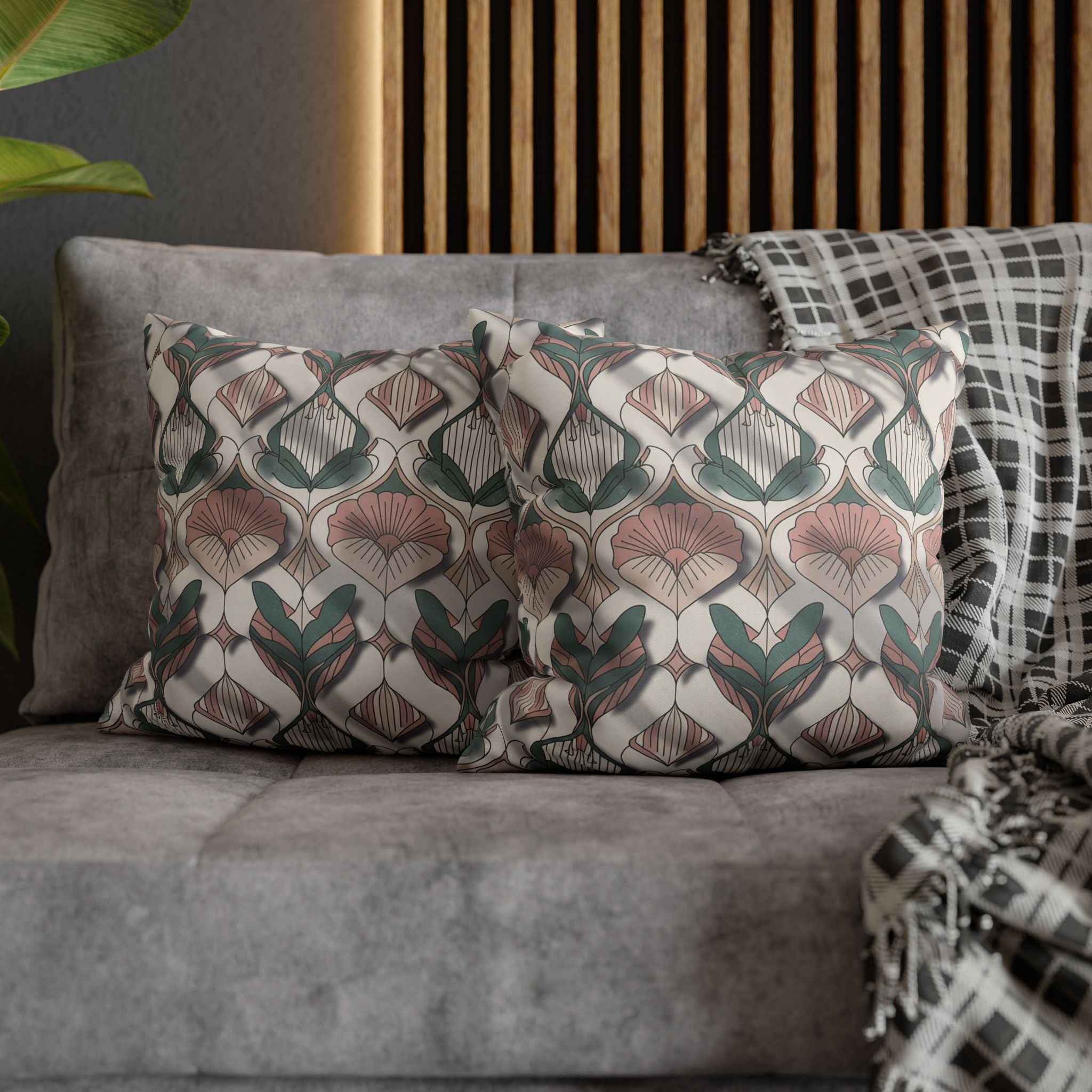 Art Nouveau Floral Pillowcase — Square Decorative Throw Pillow Cover