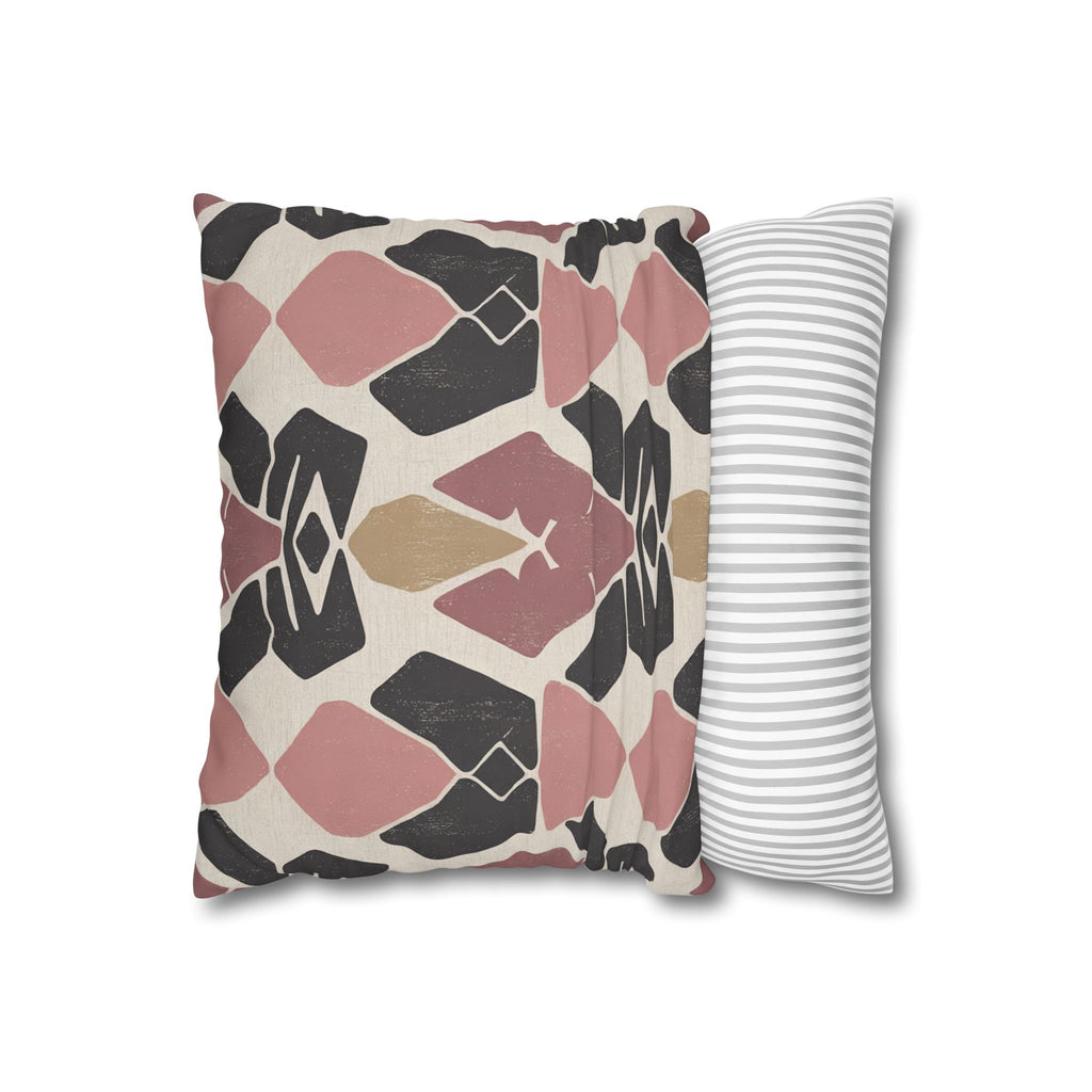 Abstract Geometric Square Pillowcase — Blush, Black & Gold Decorative Throw Pillow