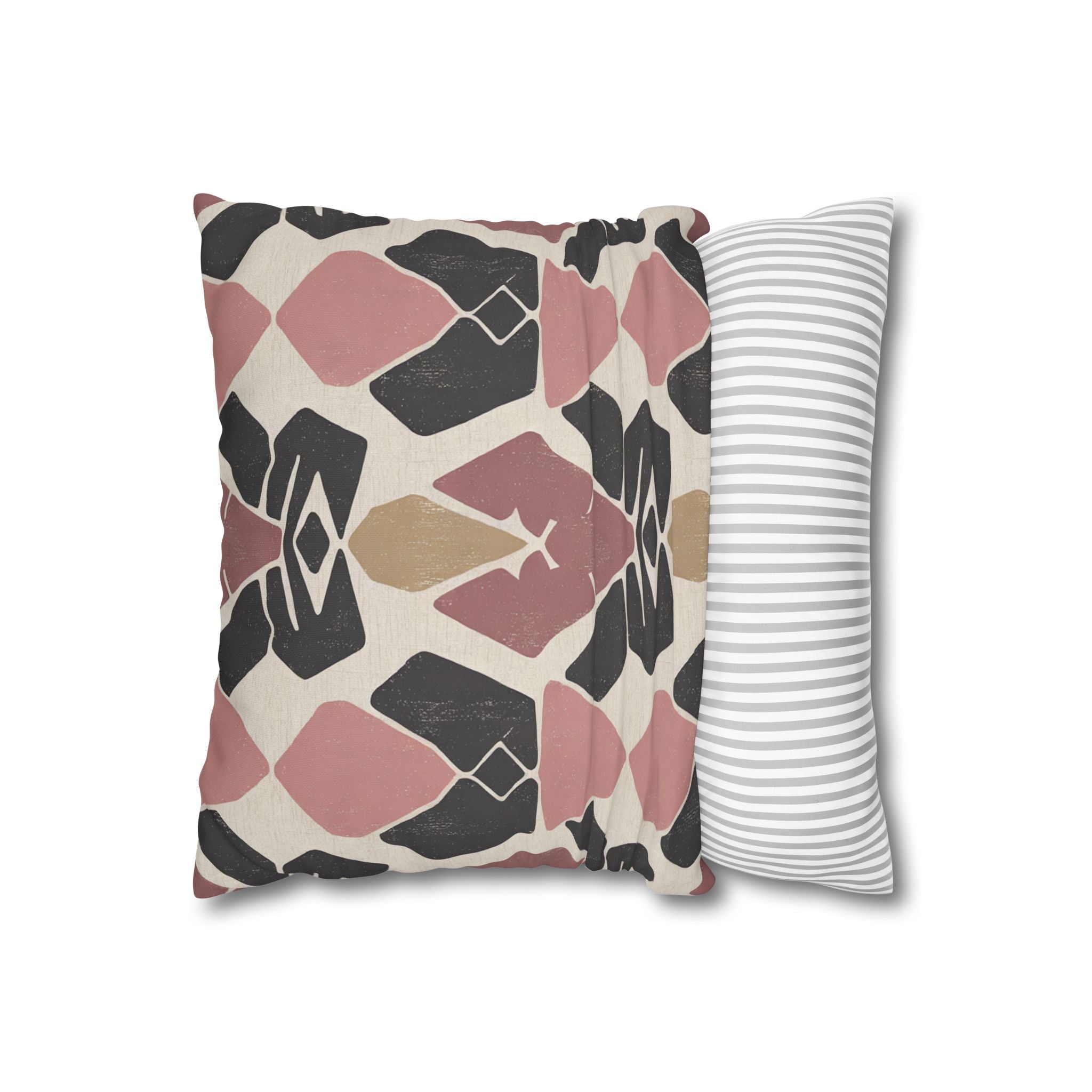 Abstract Geometric Square Pillowcase — Blush, Black & Gold Decorative Throw Pillow