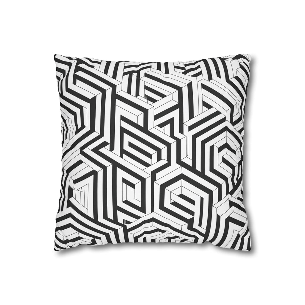 Geometric Black & White Square Pillowcase — Modern Optical Illusion Design