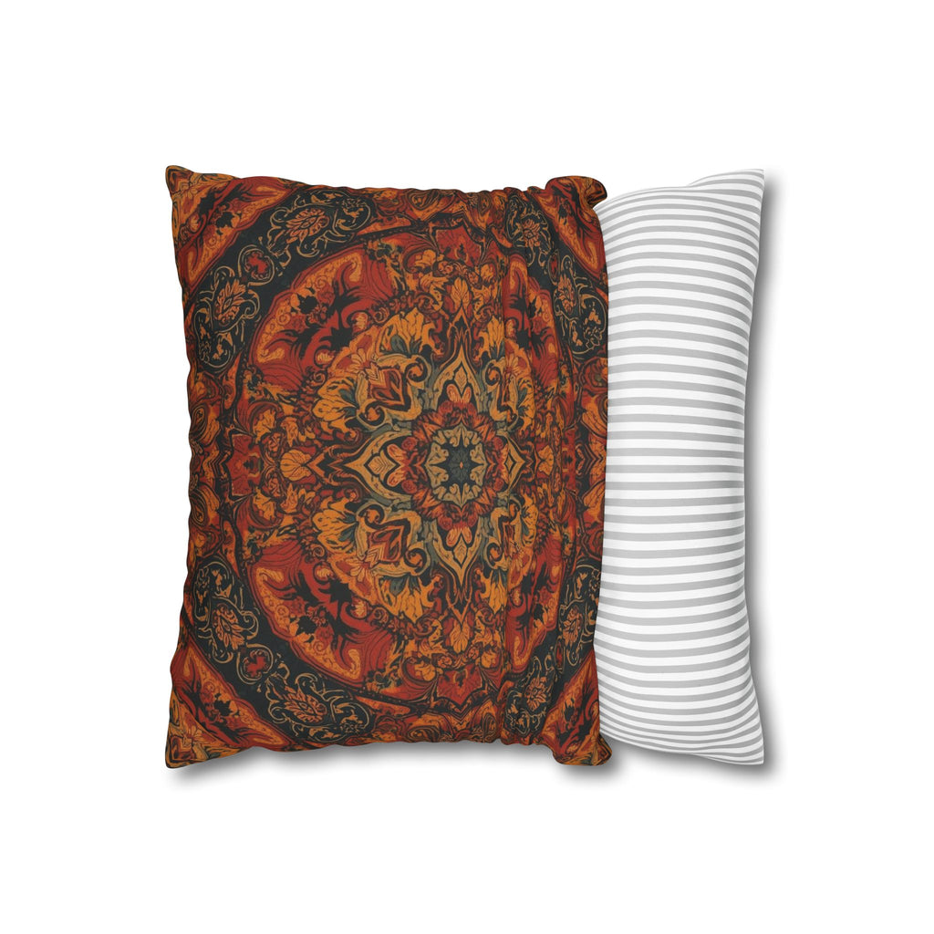 Bohemian Medallion Square Pillow Cover — Rust Orange Mandala Throw Pillowcase