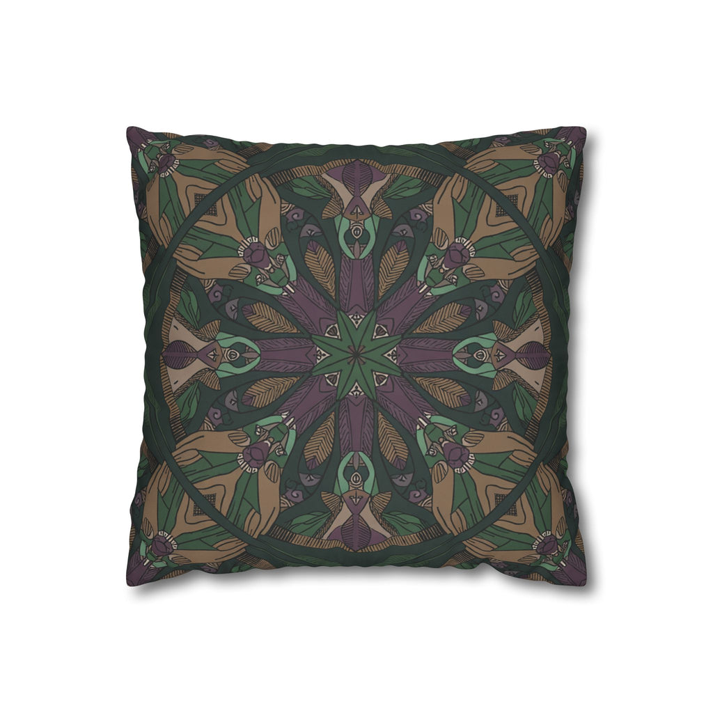 Bohemian Kaleidoscope Square Pillowcase — Earth Tone Mandala Accent