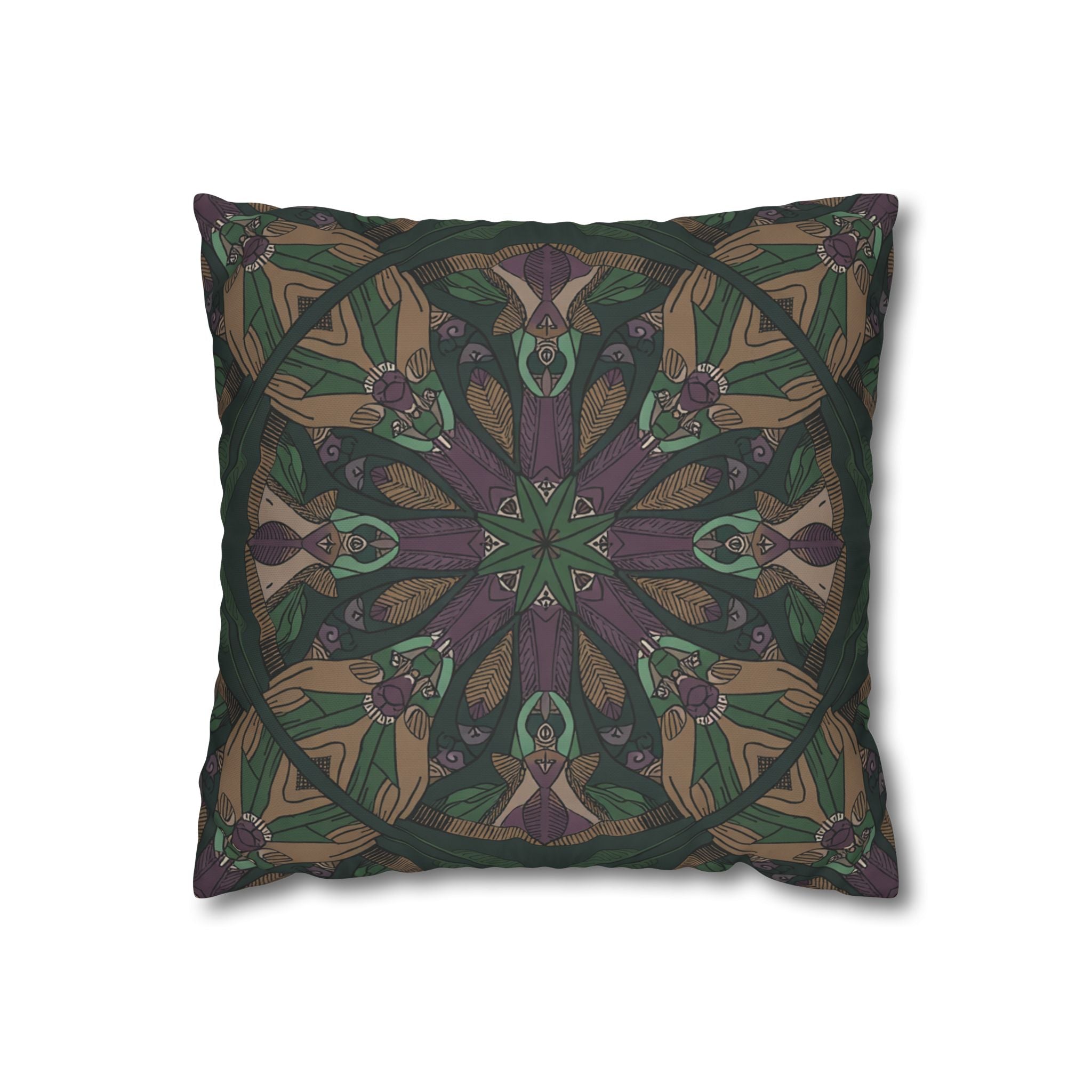 Bohemian Kaleidoscope Square Pillowcase — Earth Tone Mandala Accent