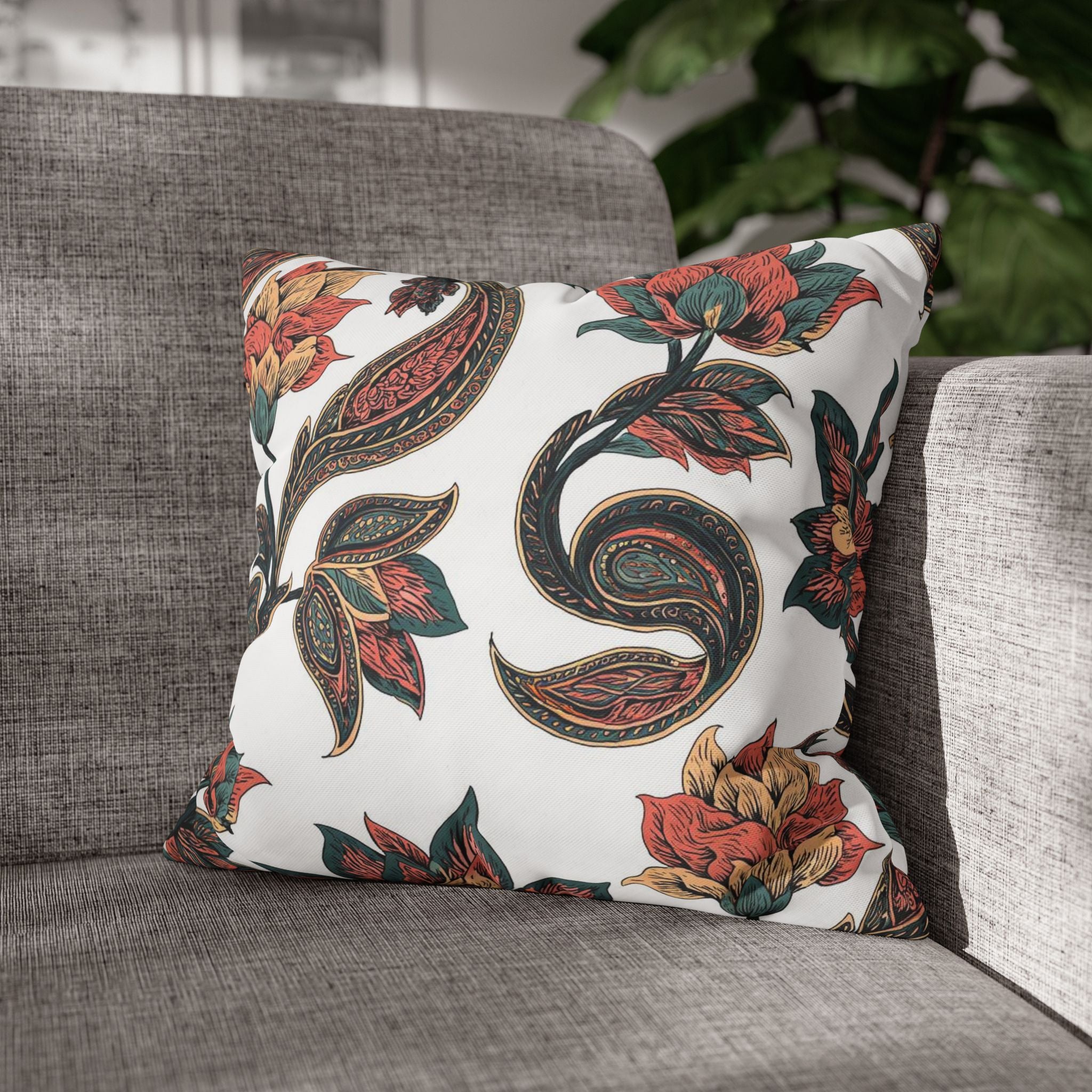 Floral Paisley Throw Pillow Cover — Boho Vintage Square Cushion Case