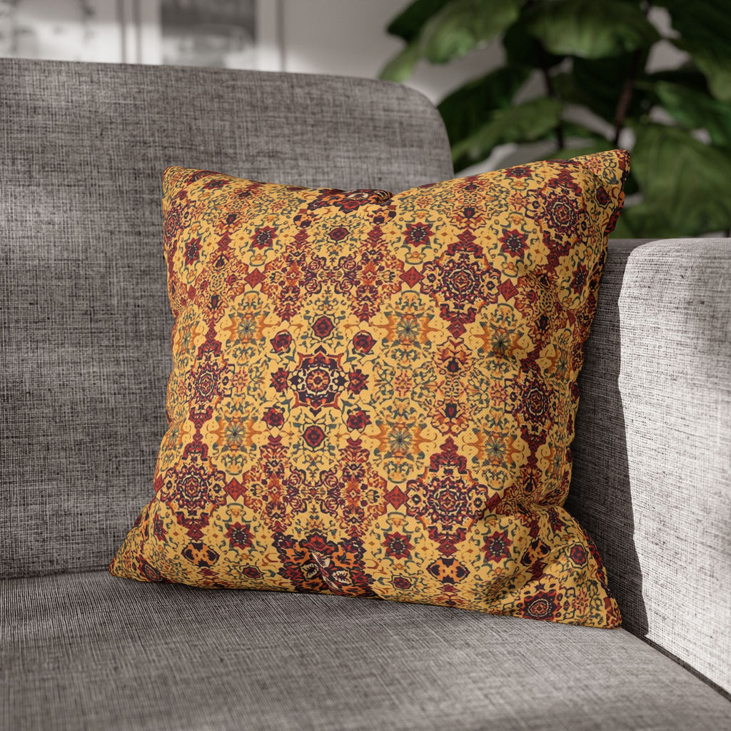 Boho Mosaic Square Throw Pillow Cover — Warm Amber Geometric Pattern