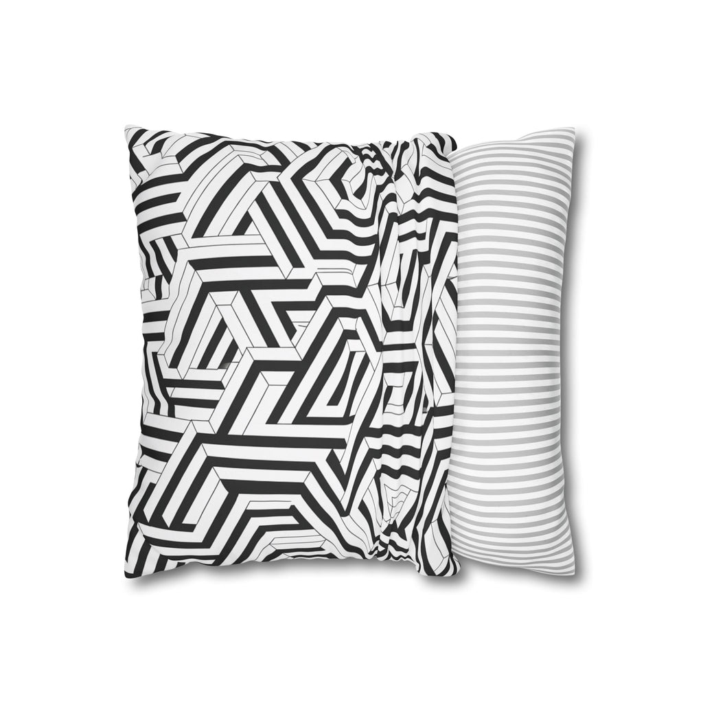 Geometric Black & White Square Pillowcase — Modern Optical Illusion Design