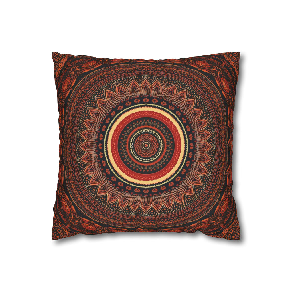 Boho Mandala Square Pillowcase — Rustic Red Decorative Throw Pillow Cover