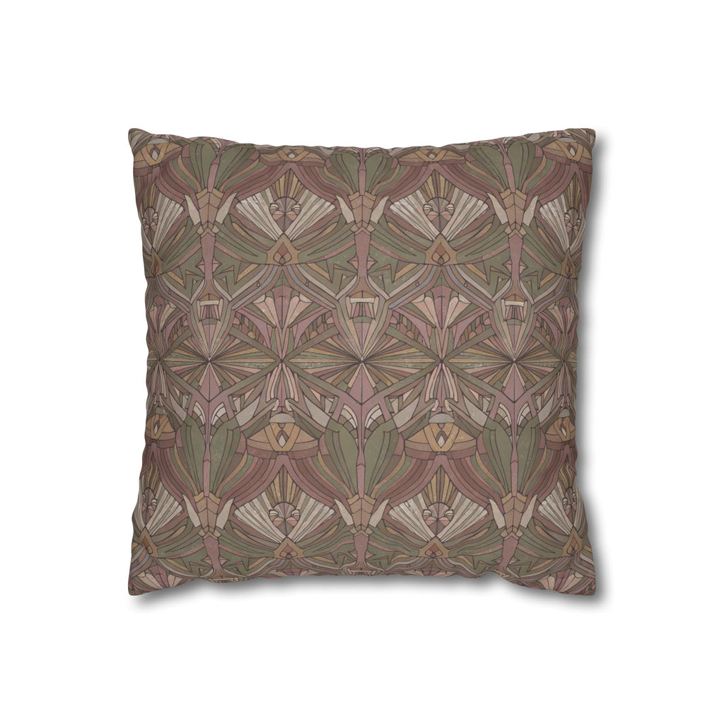 Art Nouveau Geometric Square Pillowcase — Earthy Floral Pattern Decorative Throw Pillow