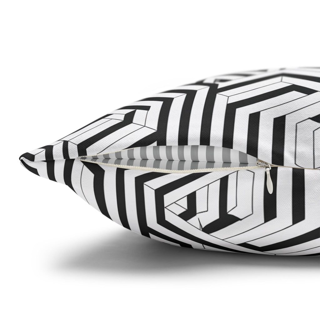 Geometric Black & White Square Pillowcase — Modern Optical Illusion Design