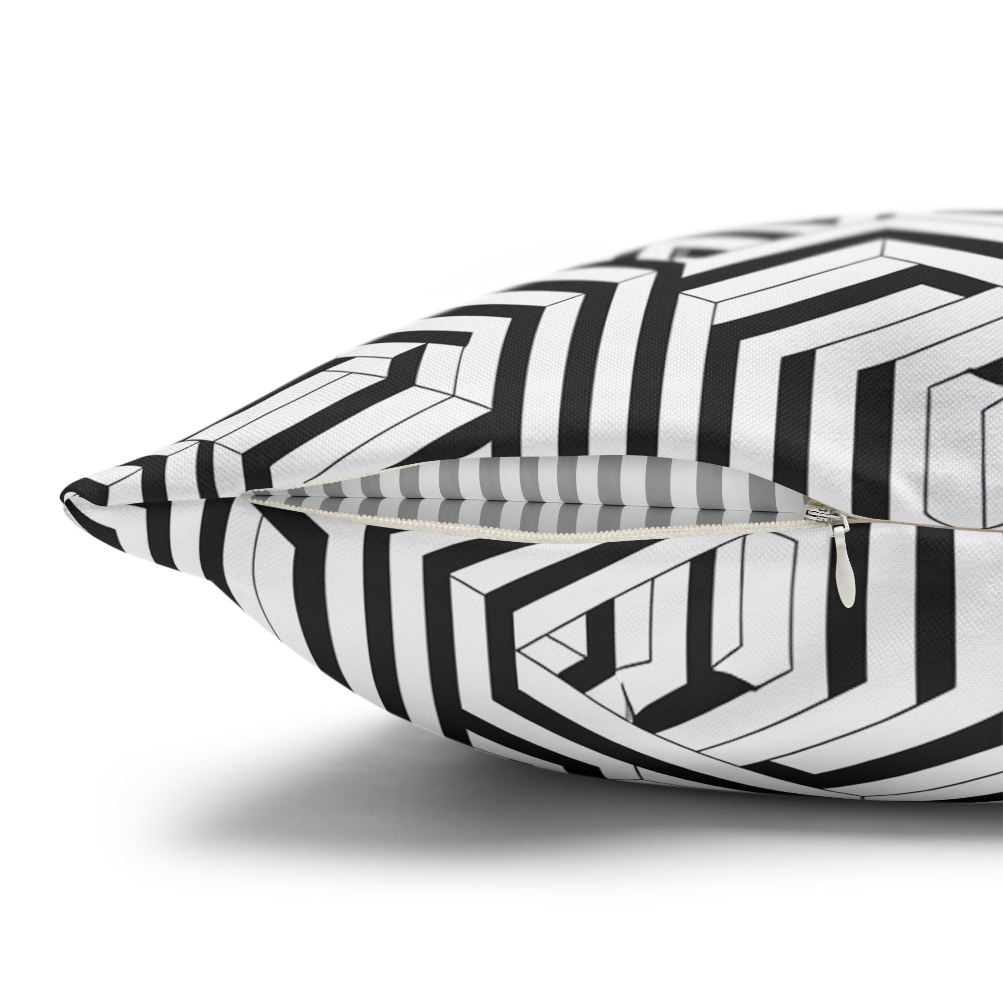 Geometric Black & White Square Pillowcase — Modern Optical Illusion Design