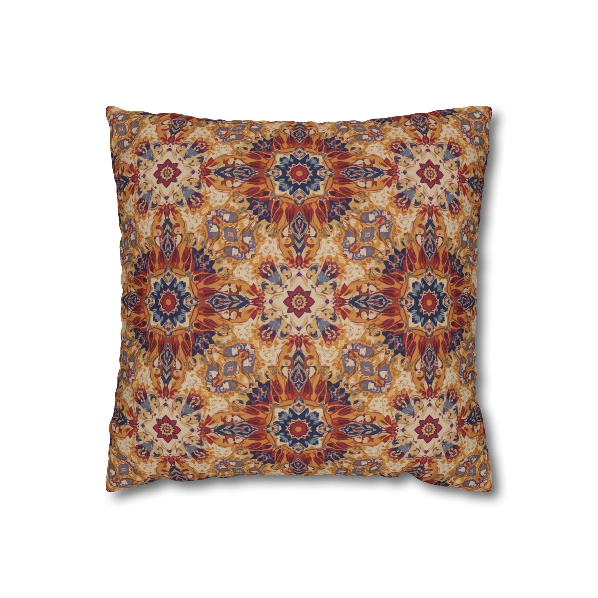 Bohemian Mosaic Square Pillowcase — Kaleidoscope Floral Throw Pillow Cover