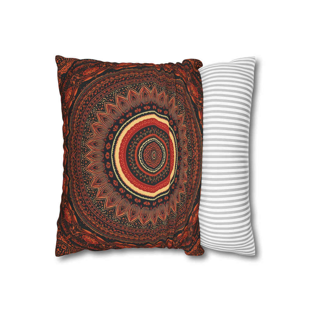 Boho Mandala Square Pillowcase — Rustic Red Decorative Throw Pillow Cover