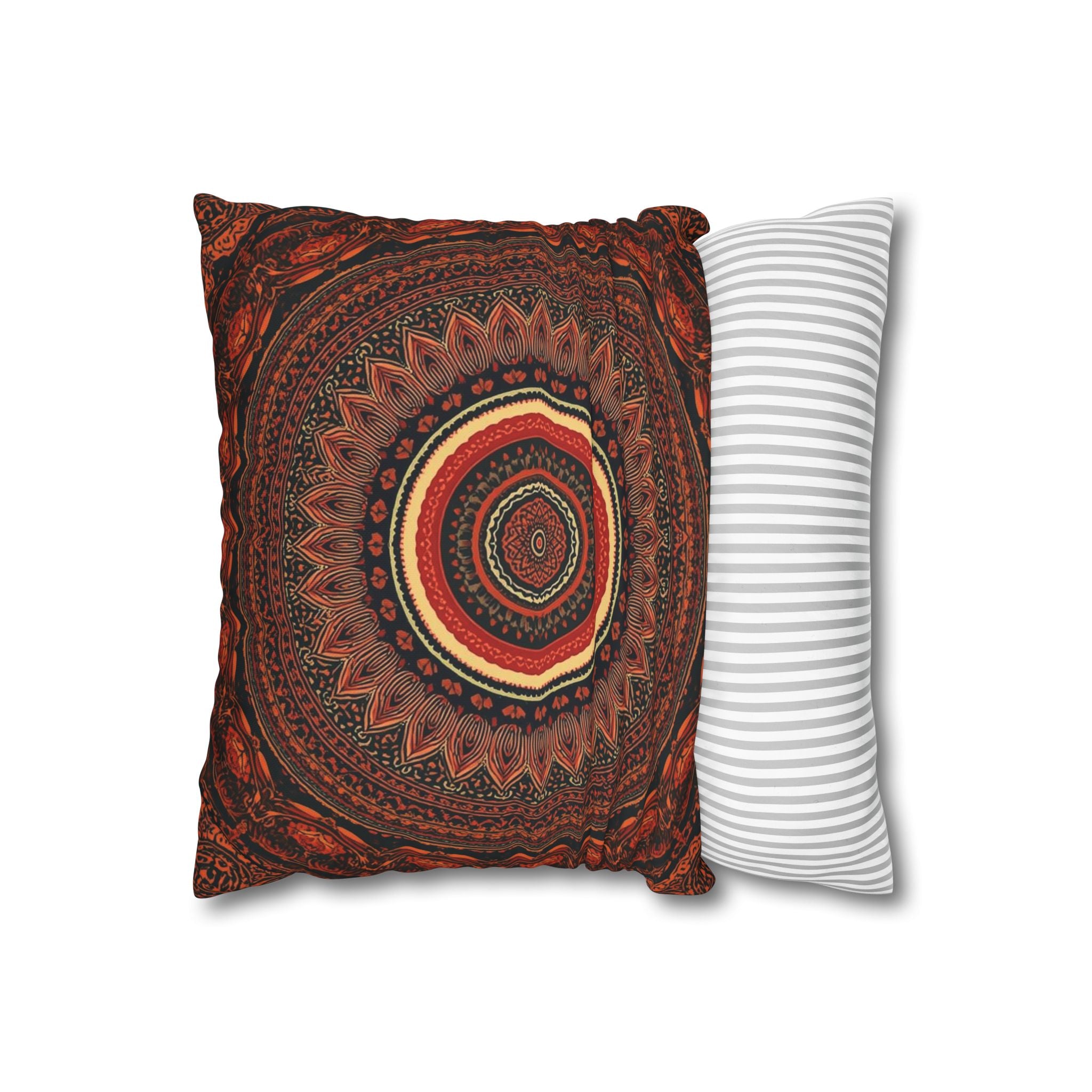 Boho Mandala Square Pillowcase — Rustic Red Decorative Throw Pillow Cover