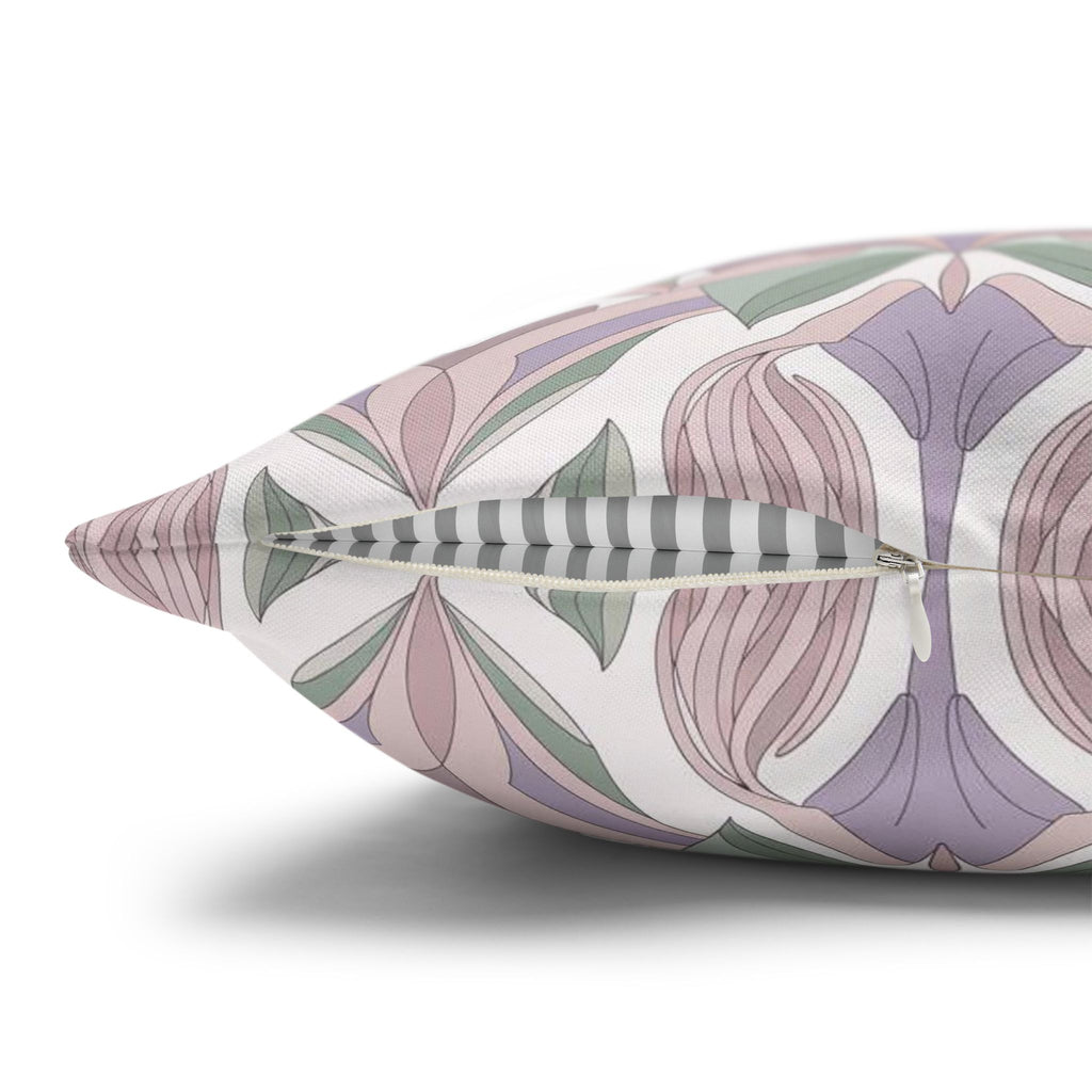 Floral Art Nouveau Square Pillowcase — Pastel Botanical Decorative Throw Pillow Cover