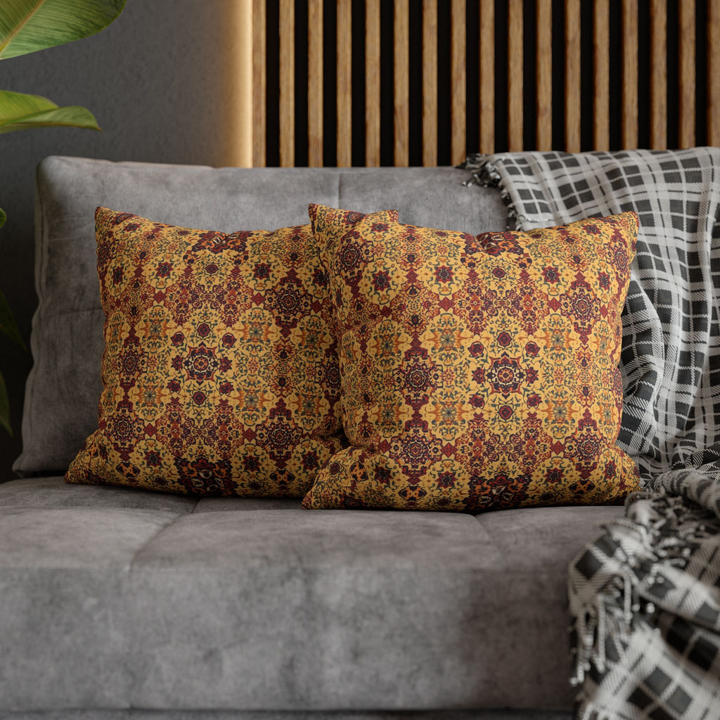 Boho Mosaic Square Throw Pillow Cover — Warm Amber Geometric Pattern
