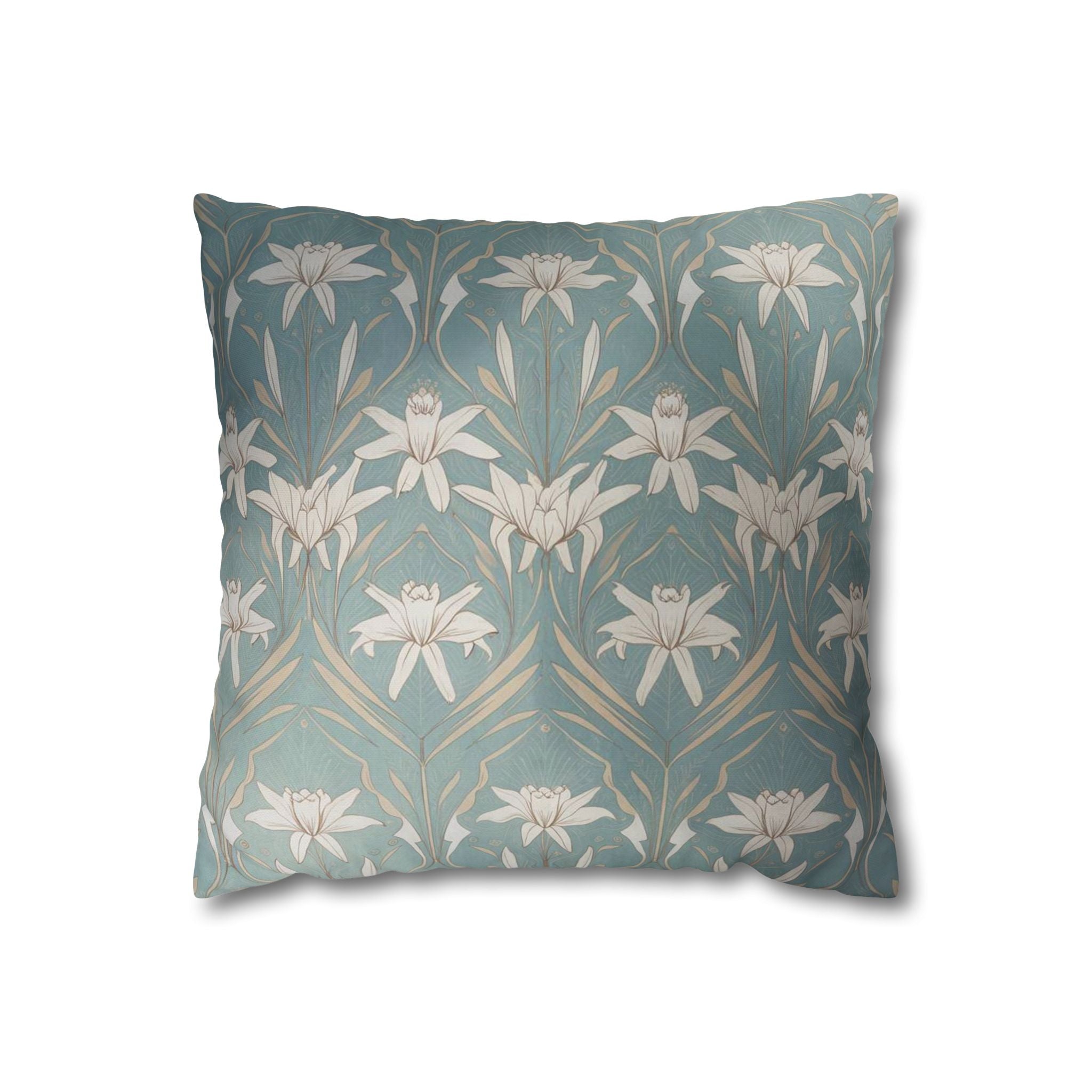 Floral Vintage Blue Square Pillow Cover