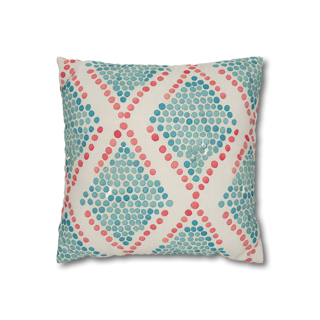 Geometric Dot Trellis Square Pillow Cover — Teal & Coral Decorative Cushion Case