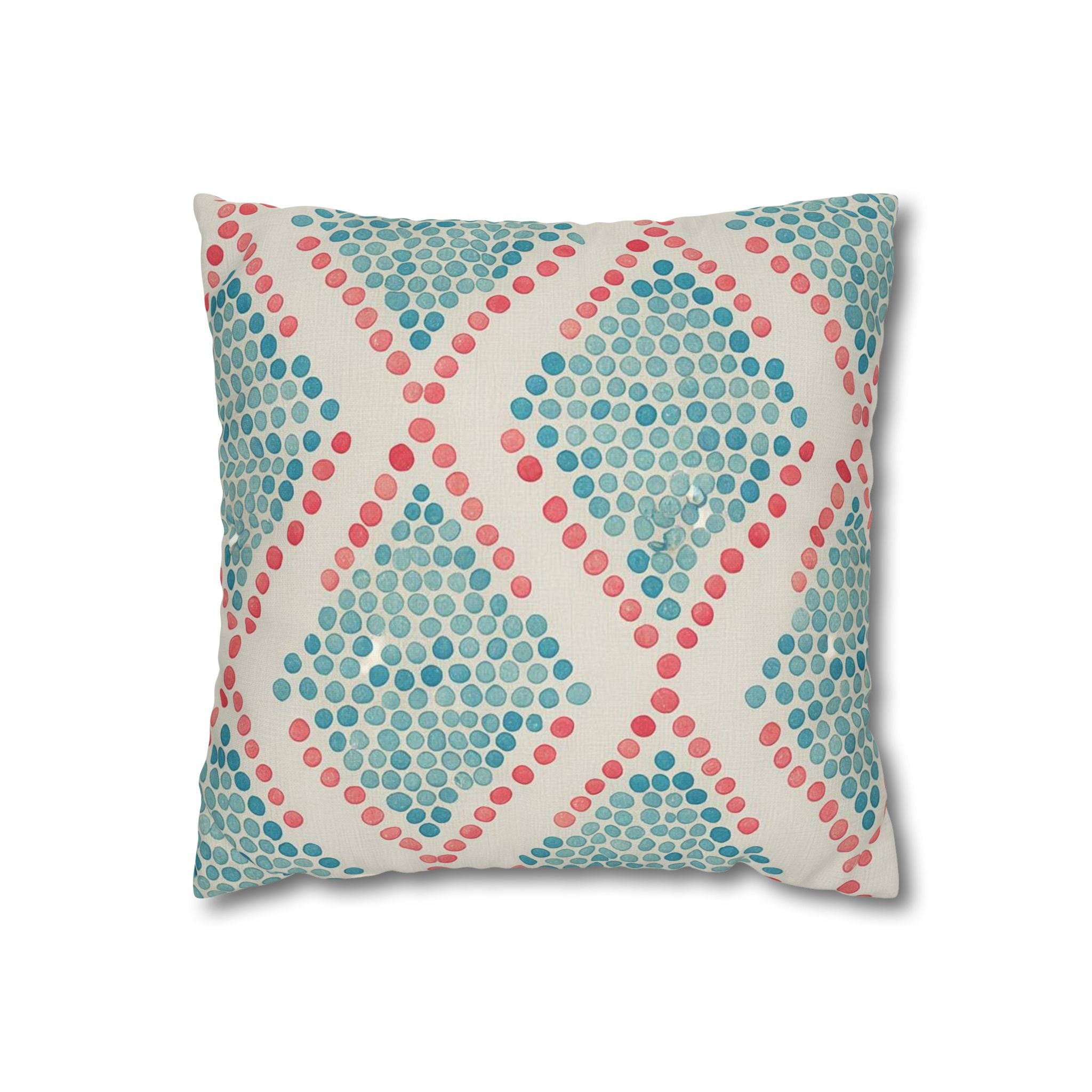 Geometric Dot Trellis Square Pillow Cover — Teal & Coral Decorative Cushion Case