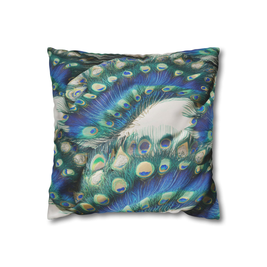Peacock Feather Decorative Pillowcase — Square Poly Canvas Throw Pillow Cover