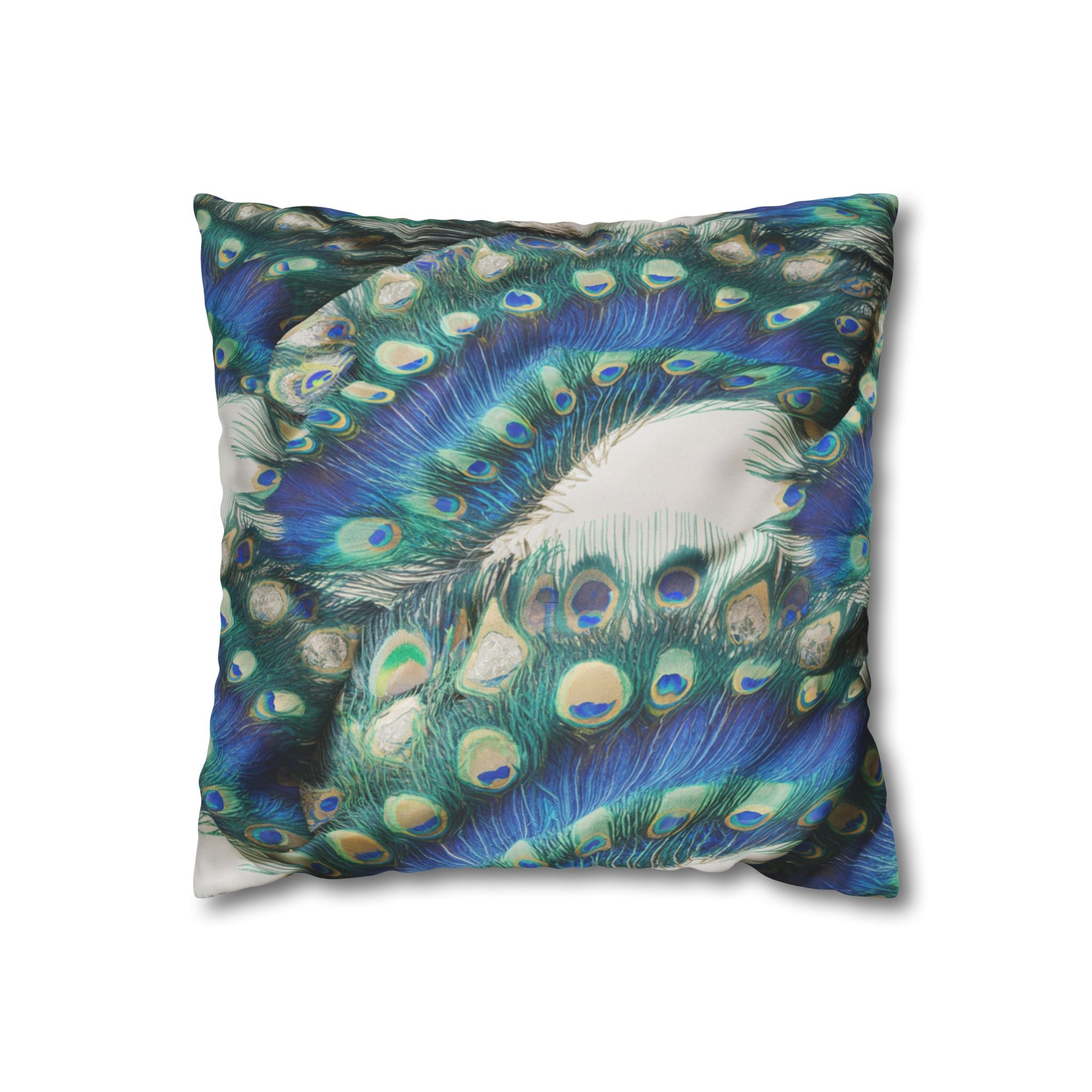 Peacock Feather Decorative Pillowcase — Square Poly Canvas Throw Pillow Cover
