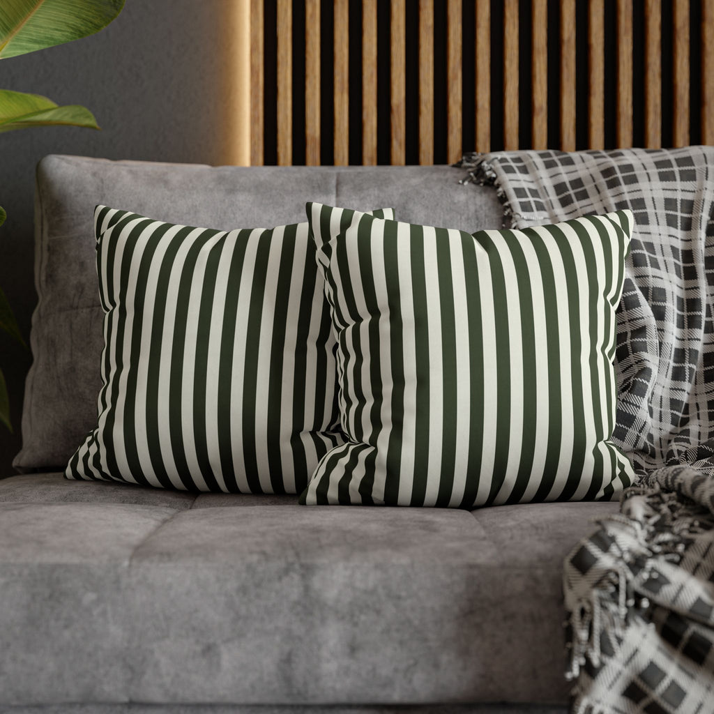 Striped Decorative Pillowcase - Modern Green & White Accent