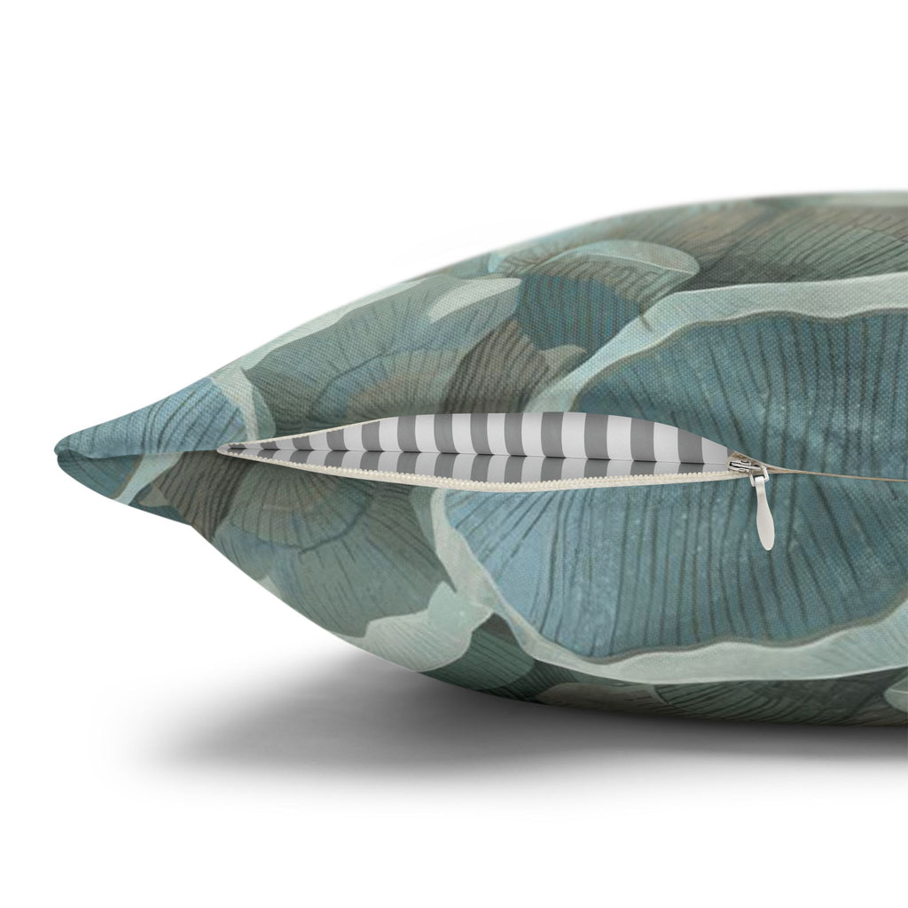 Teal Ginkgo Pattern Square Pillowcase — Botanical Coastal Throw Pillow Cover