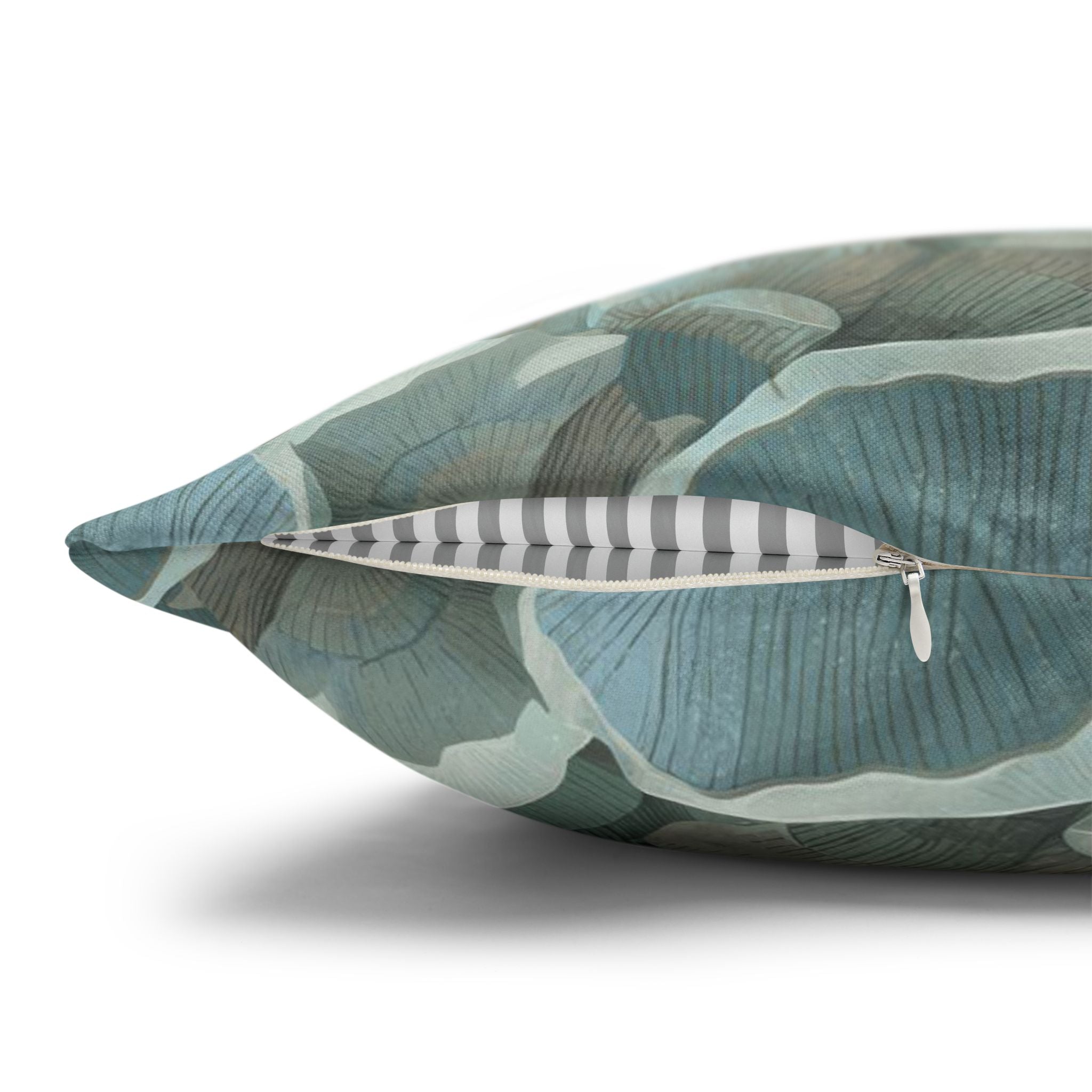 Teal Ginkgo Pattern Square Pillowcase — Botanical Coastal Throw Pillow Cover