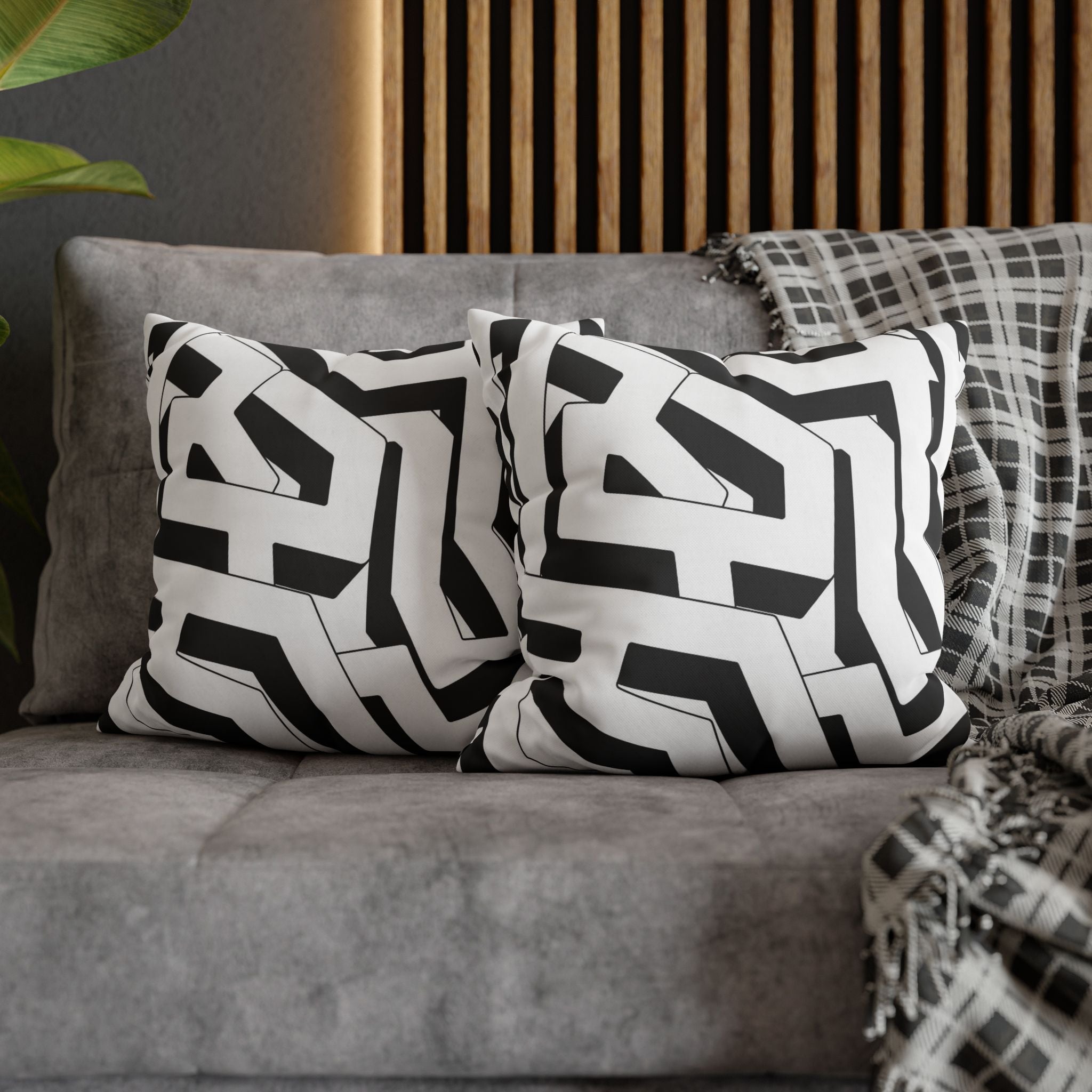 Modern Black & White Geometric Square Pillowcase - Bold Abstract Pattern