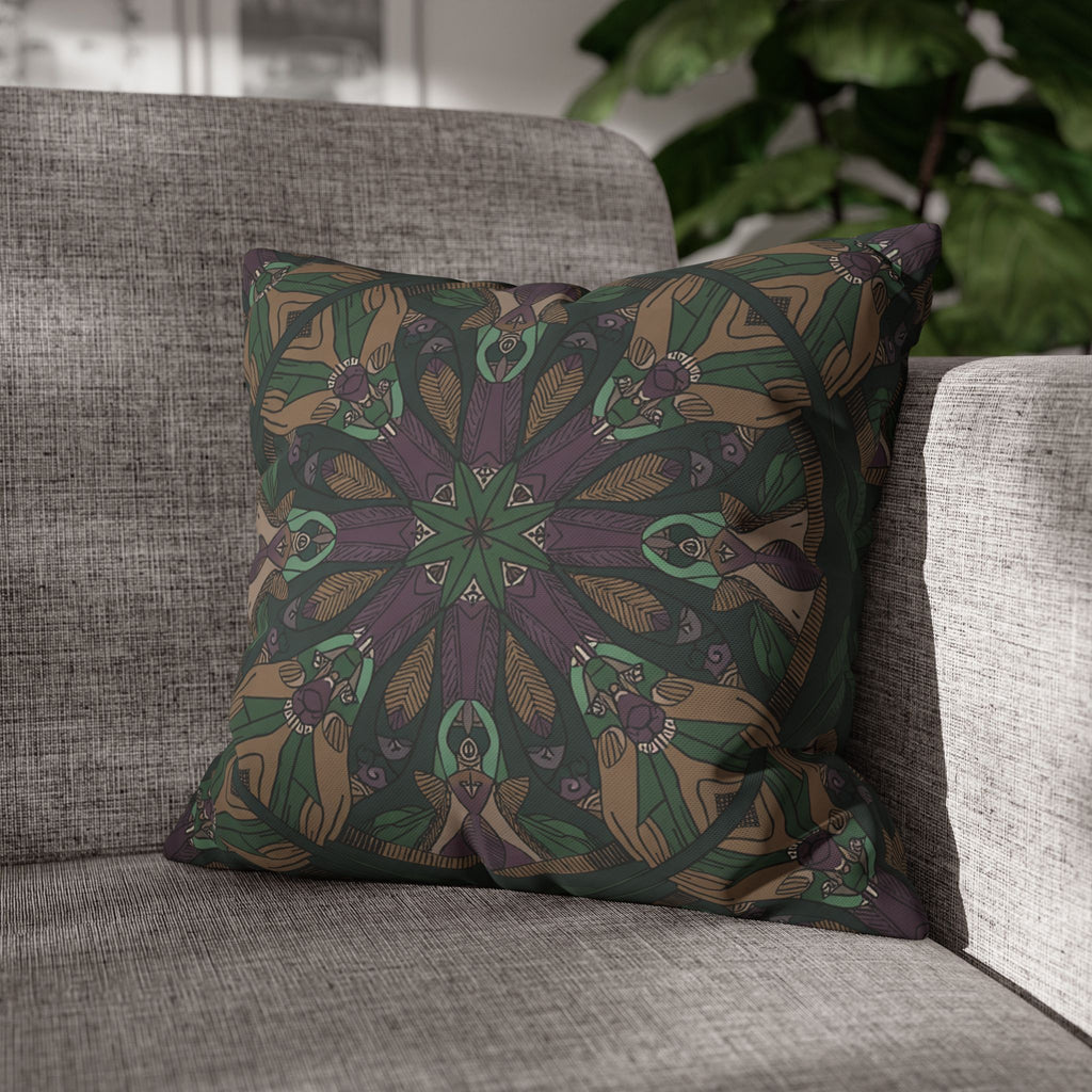 Bohemian Kaleidoscope Square Pillowcase — Earth Tone Mandala Accent