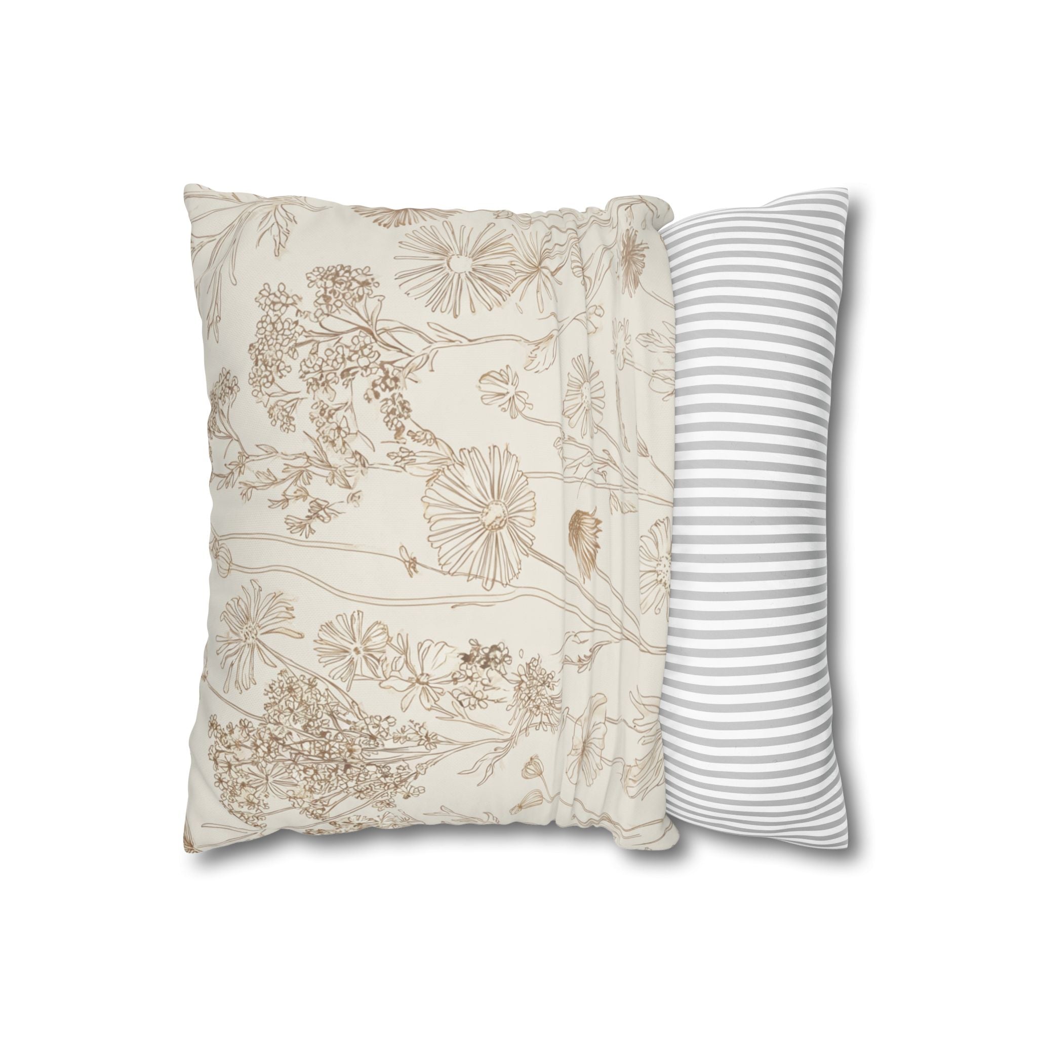 Floral Print Throw Pillowcase - Natural Beige Decor