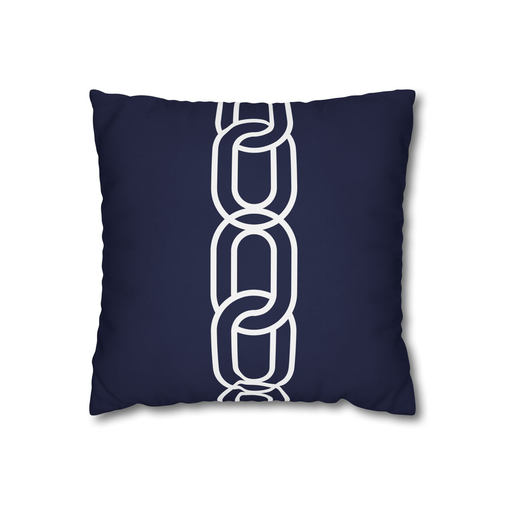 Navy Chain Design Pillowcase - Stylish Square Poly Canvas Cushion