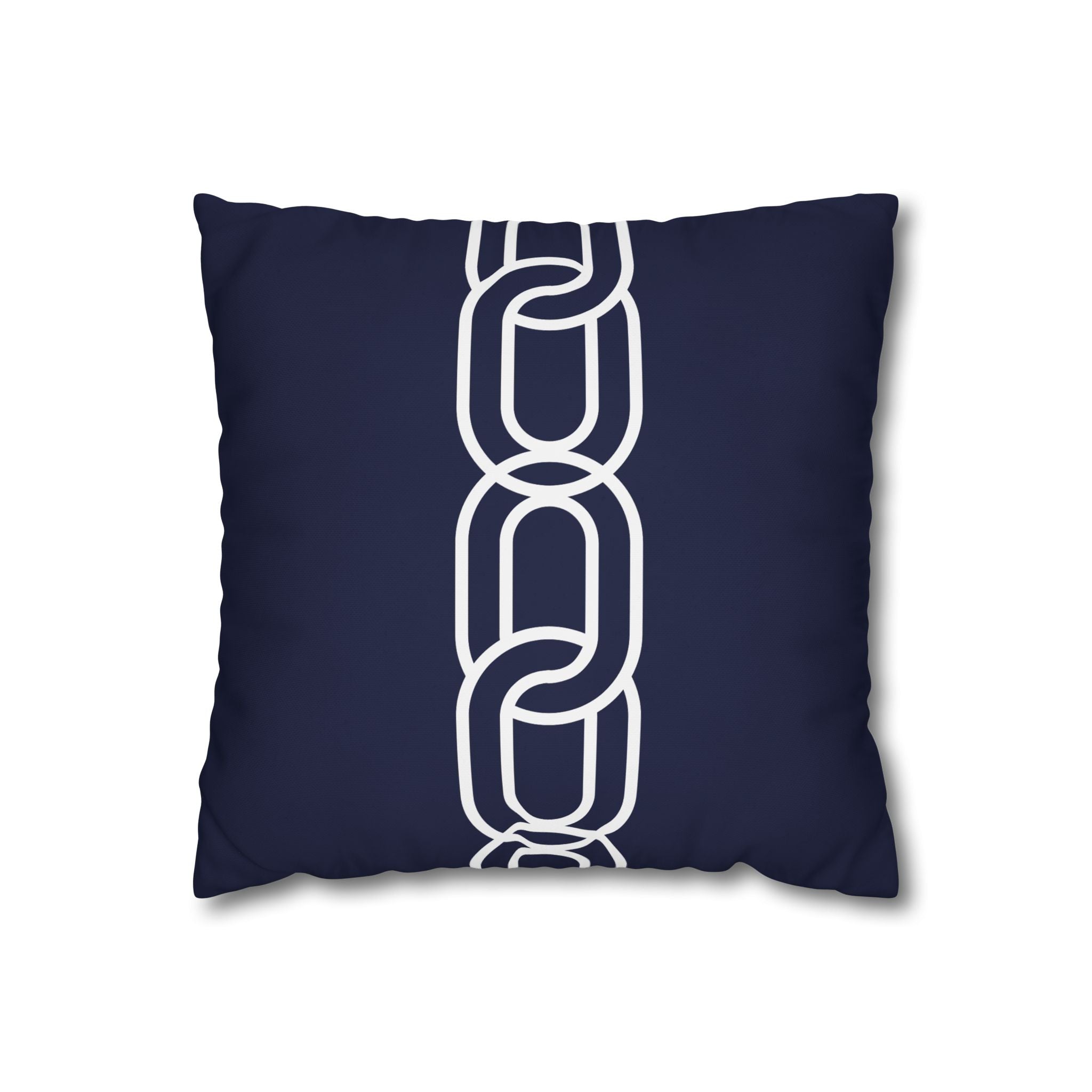 Navy Chain Design Pillowcase - Stylish Square Poly Canvas Cushion