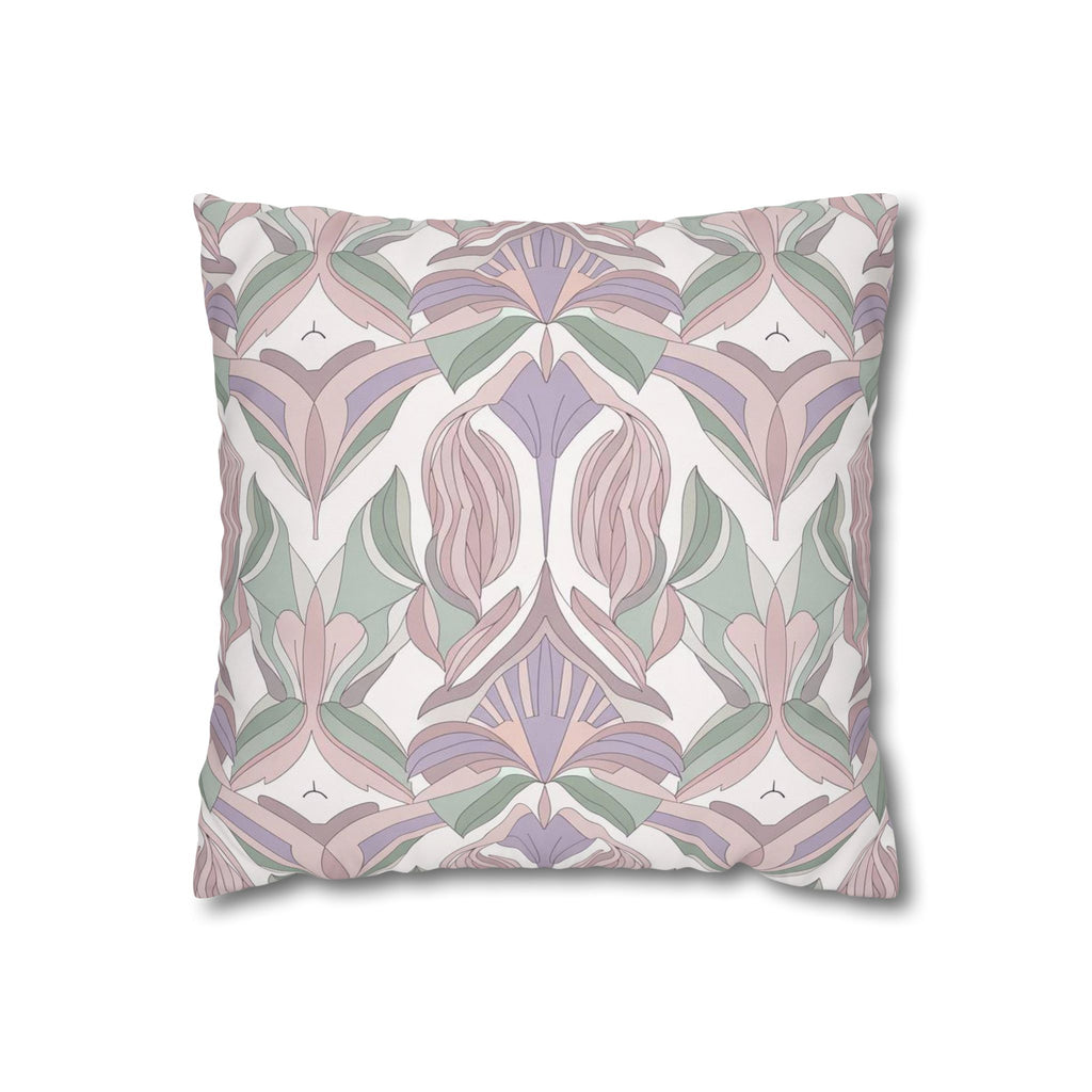 Floral Art Nouveau Square Pillowcase — Pastel Botanical Decorative Throw Pillow Cover