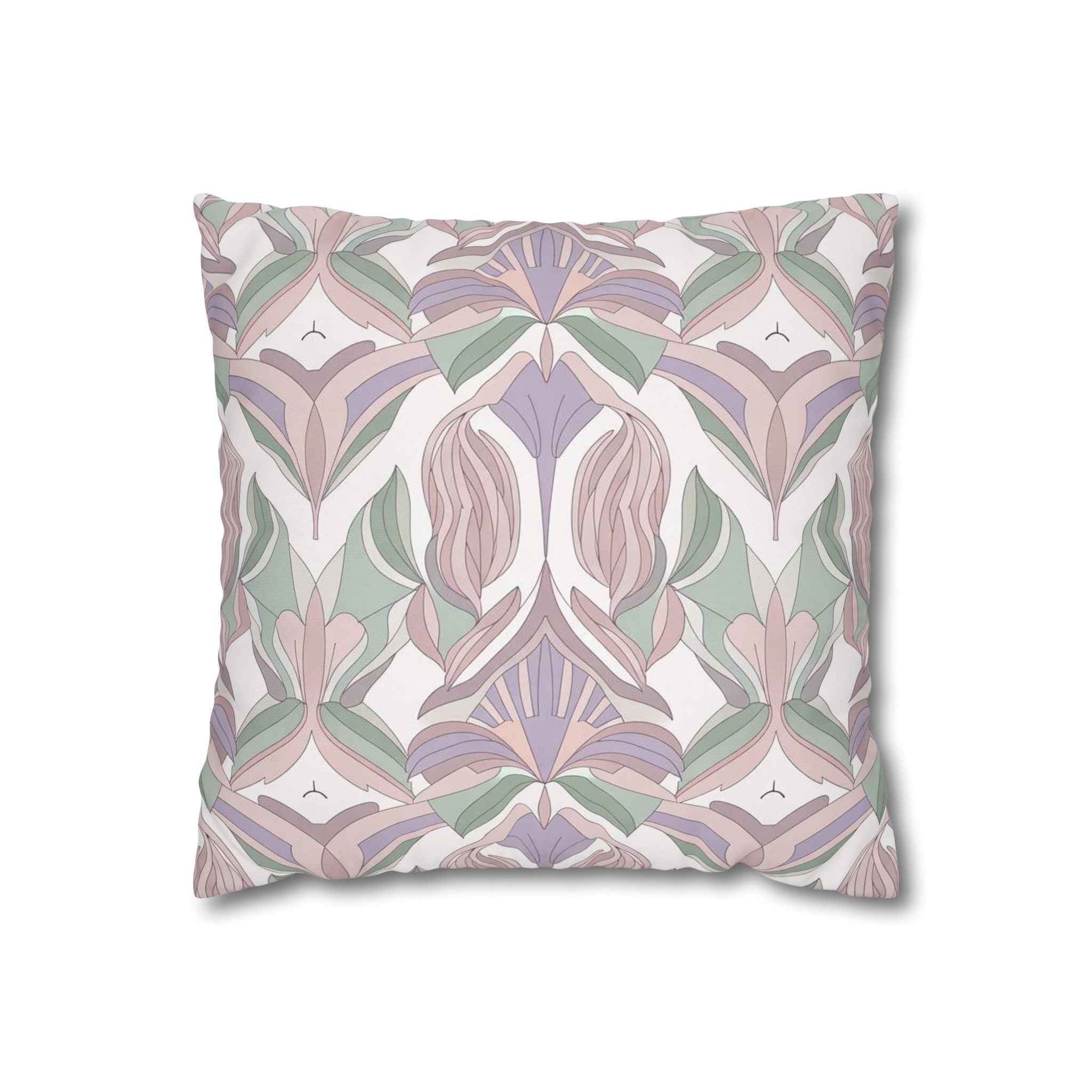 Floral Art Nouveau Square Pillowcase — Pastel Botanical Decorative Throw Pillow Cover
