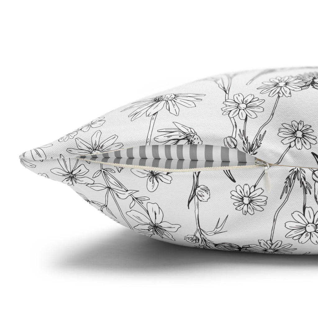 Floral Sketch Pillowcase - Decorative Square Poly Canvas Cushion Cover
