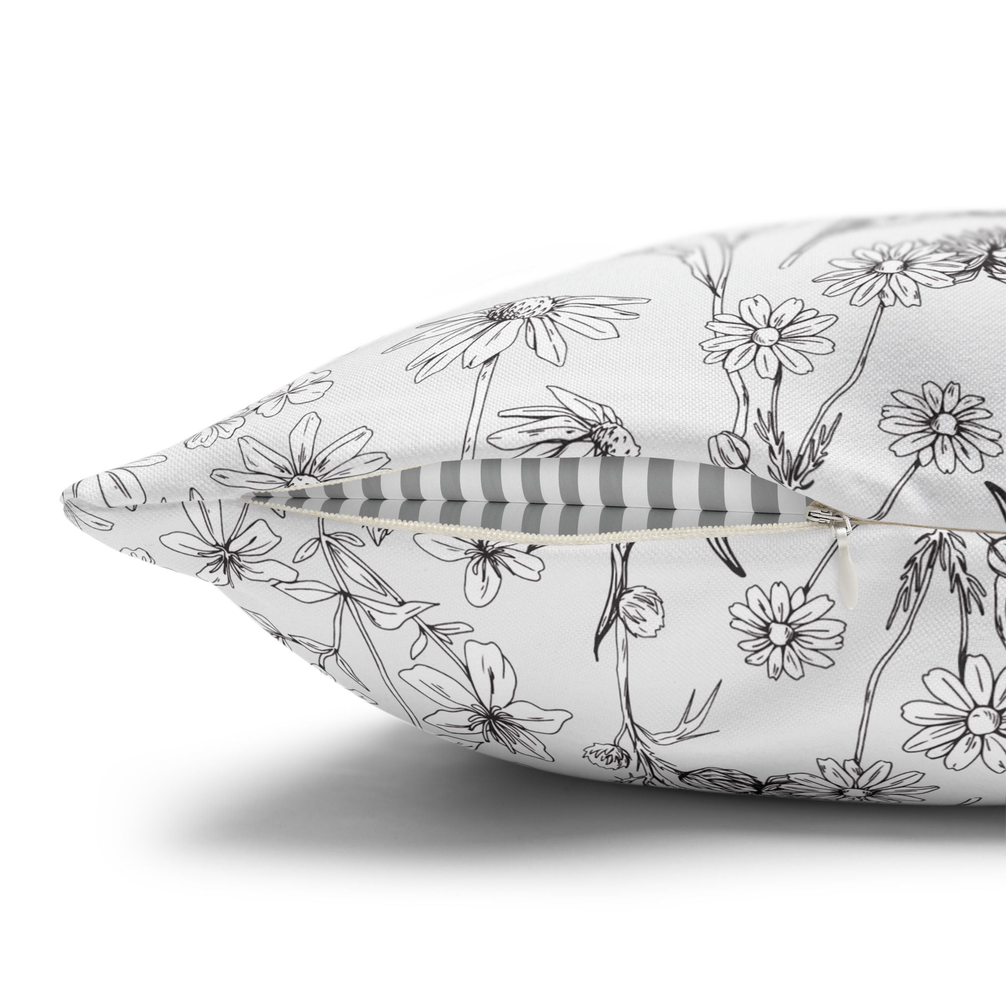 Floral Sketch Pillowcase - Decorative Square Poly Canvas Cushion Cover