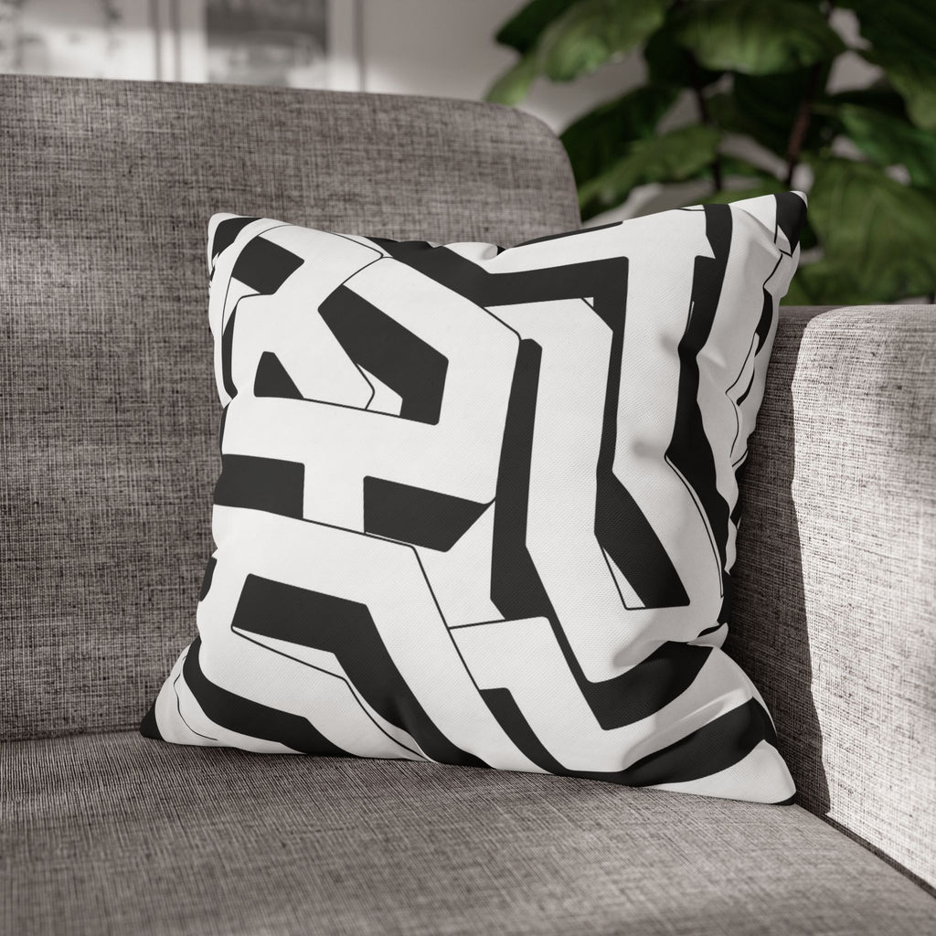 Modern Black & White Geometric Square Pillowcase - Bold Abstract Pattern