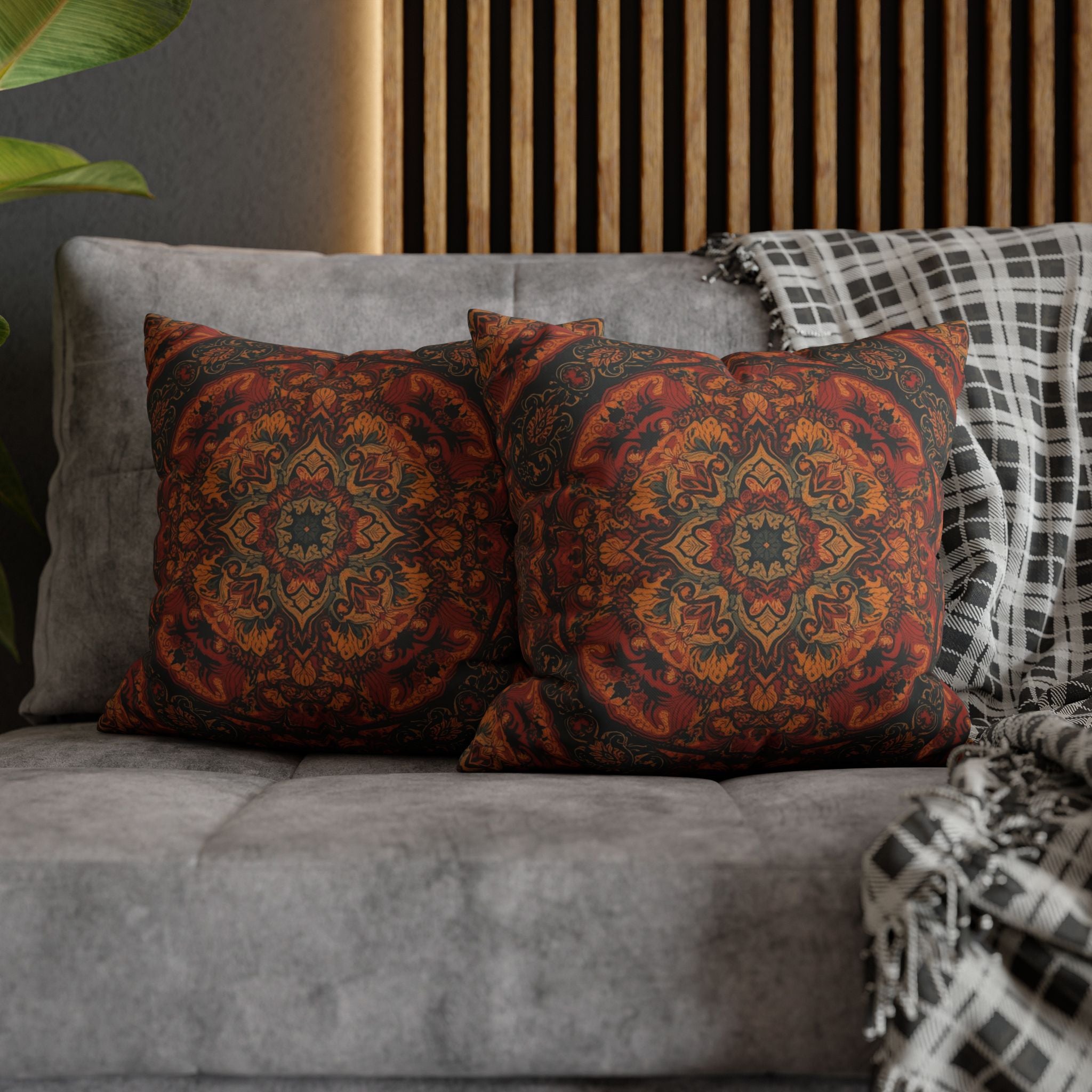 Bohemian Medallion Square Pillow Cover — Rust Orange Mandala Throw Pillowcase
