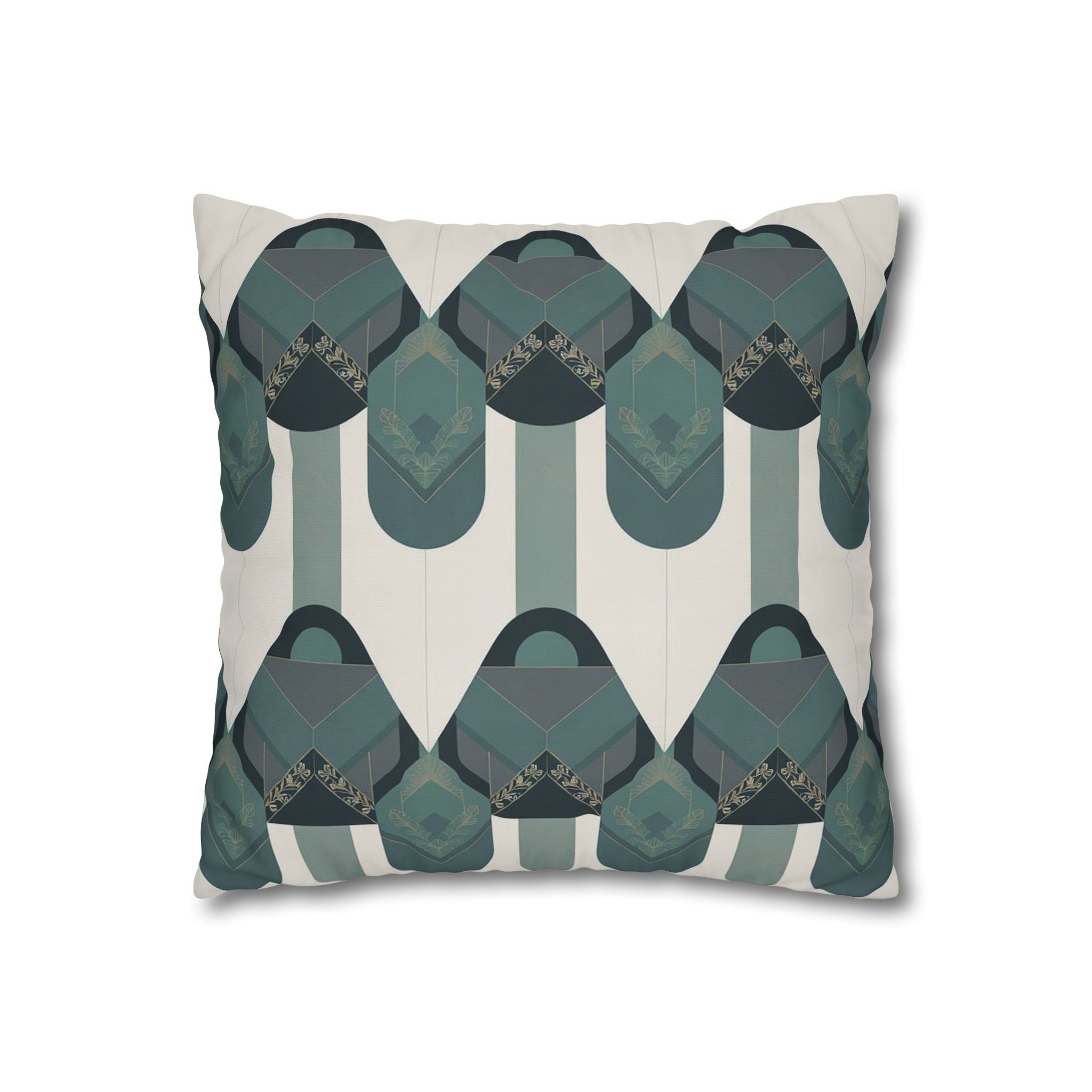 Geometric Teal Art Deco Square Throw Pillow Cover