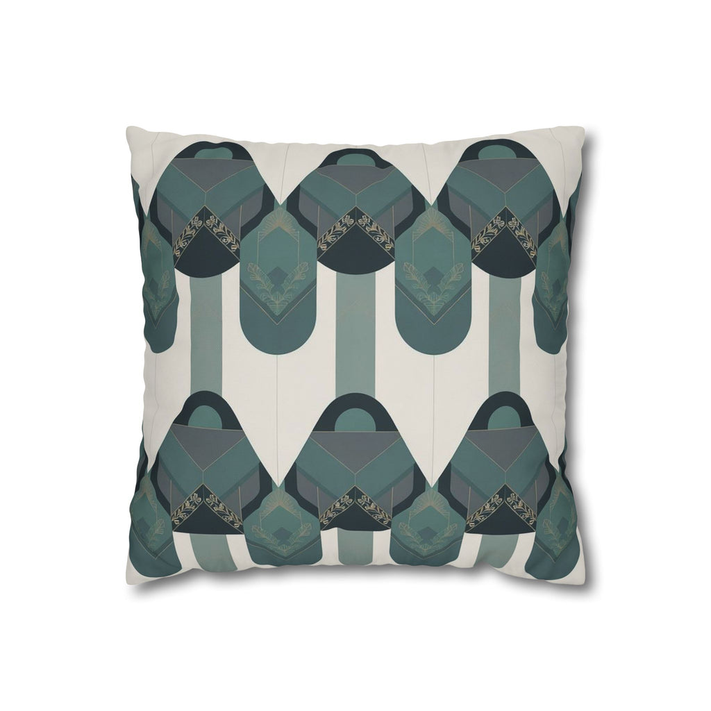 Geometric Teal Art Deco Square Throw Pillow Cover