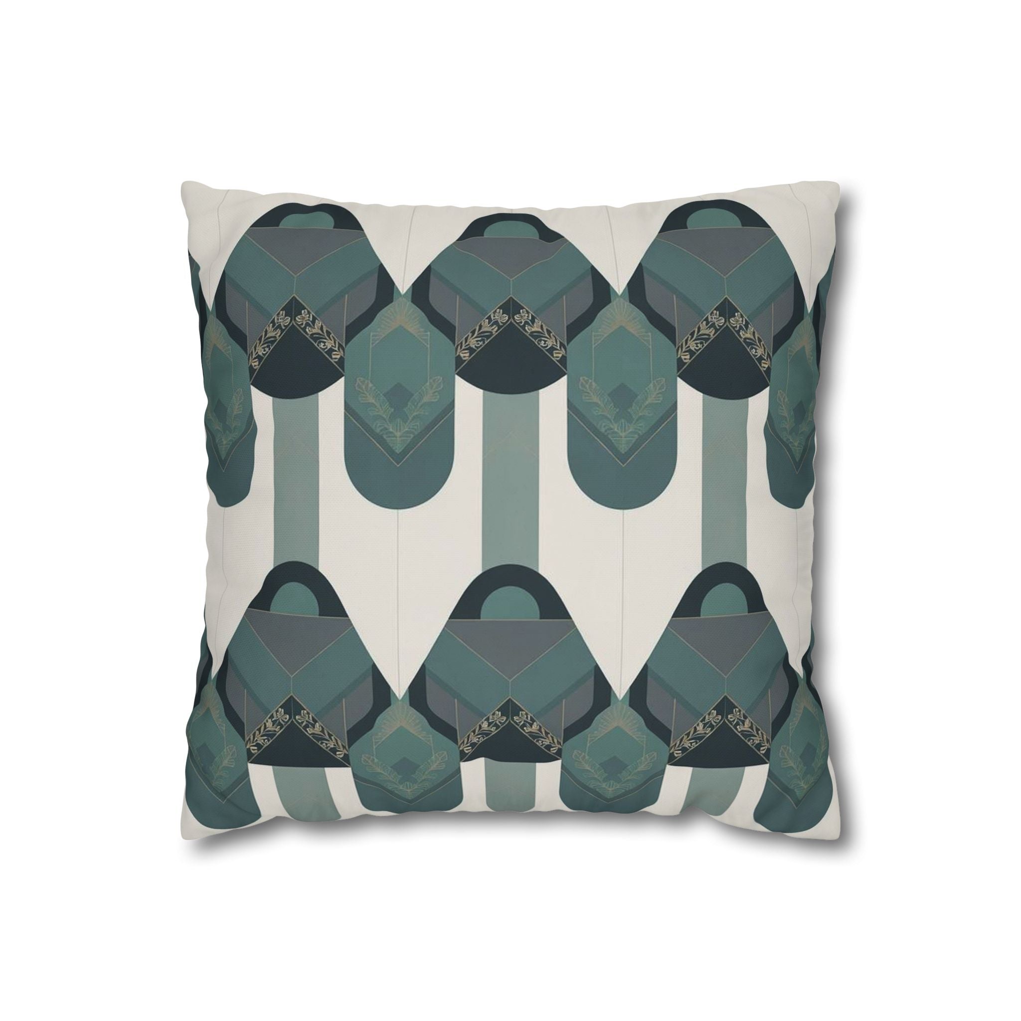 Geometric Teal Art Deco Square Throw Pillow Cover