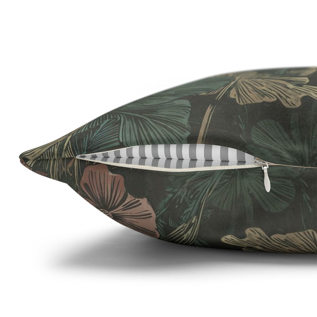 Botanical Vintage Floral Throw Pillowcase — Dark Green Square Cushion Cover