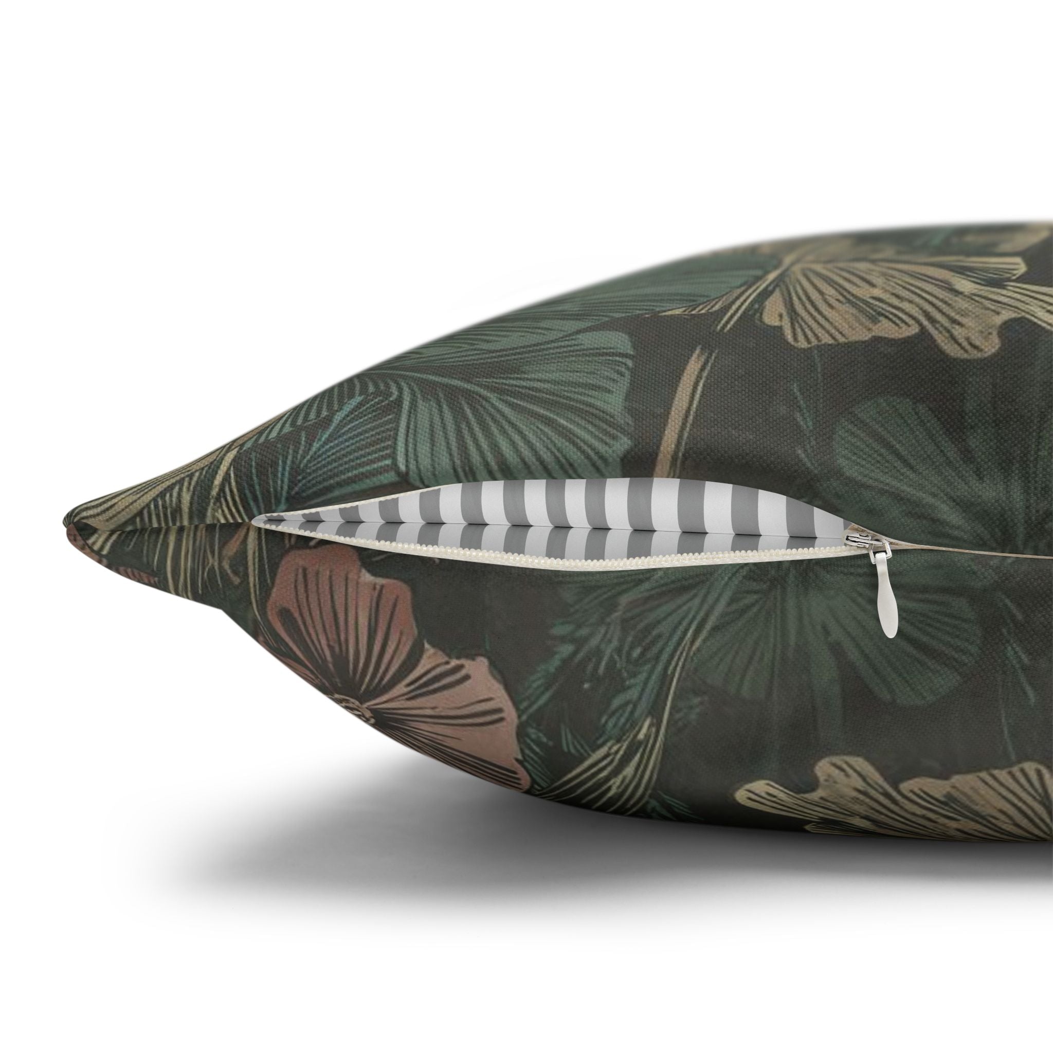Botanical Vintage Floral Throw Pillowcase — Dark Green Square Cushion Cover